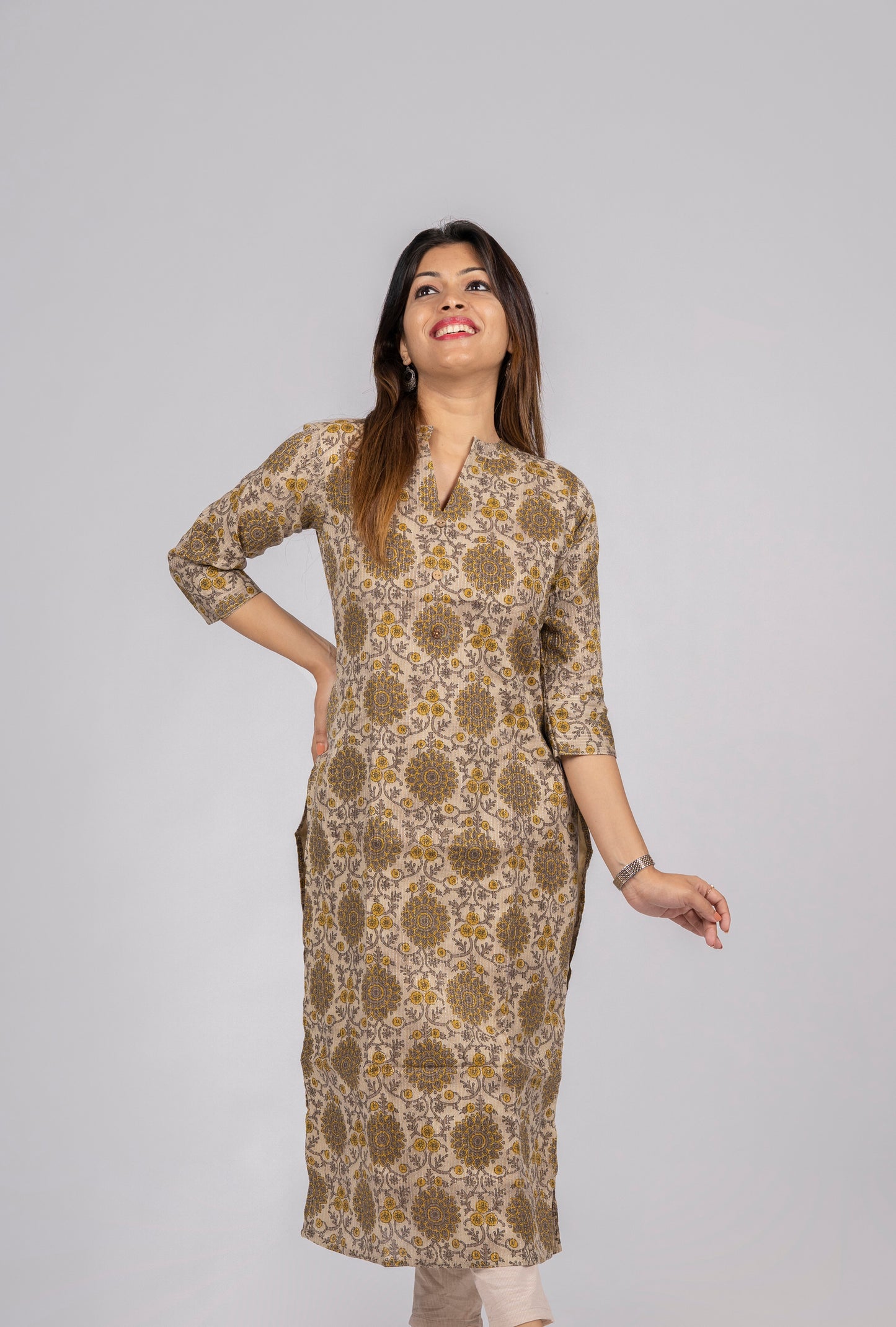 Creamish Beige pure cotton lining kurti with katha work detailing MBS-314 **Ready to dispatch**