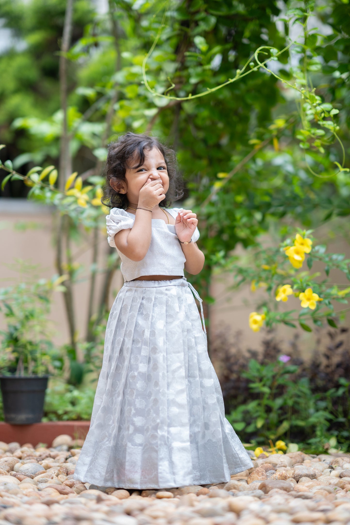 Kids Pure georgette silver lined top with pure organza skirt MBS-390