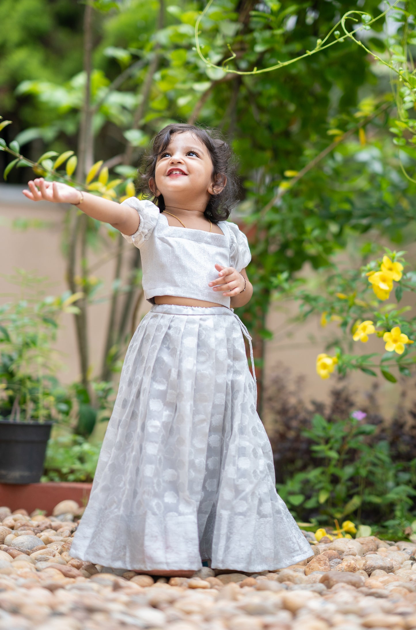 Kids Pure georgette silver lined top with pure organza skirt MBS-390