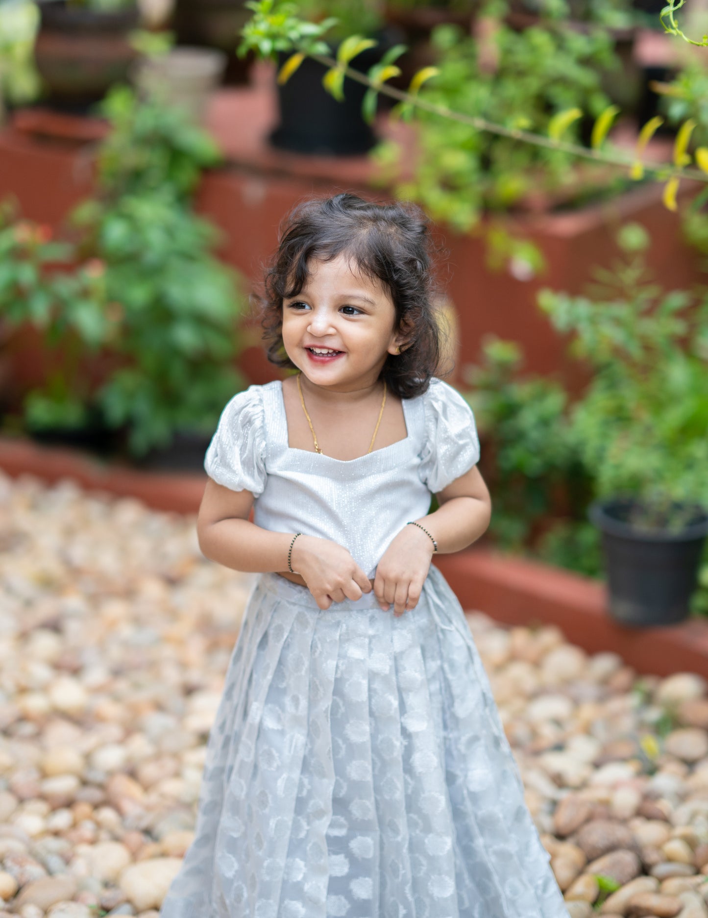 Kids Pure georgette silver lined top with pure organza skirt MBS-390