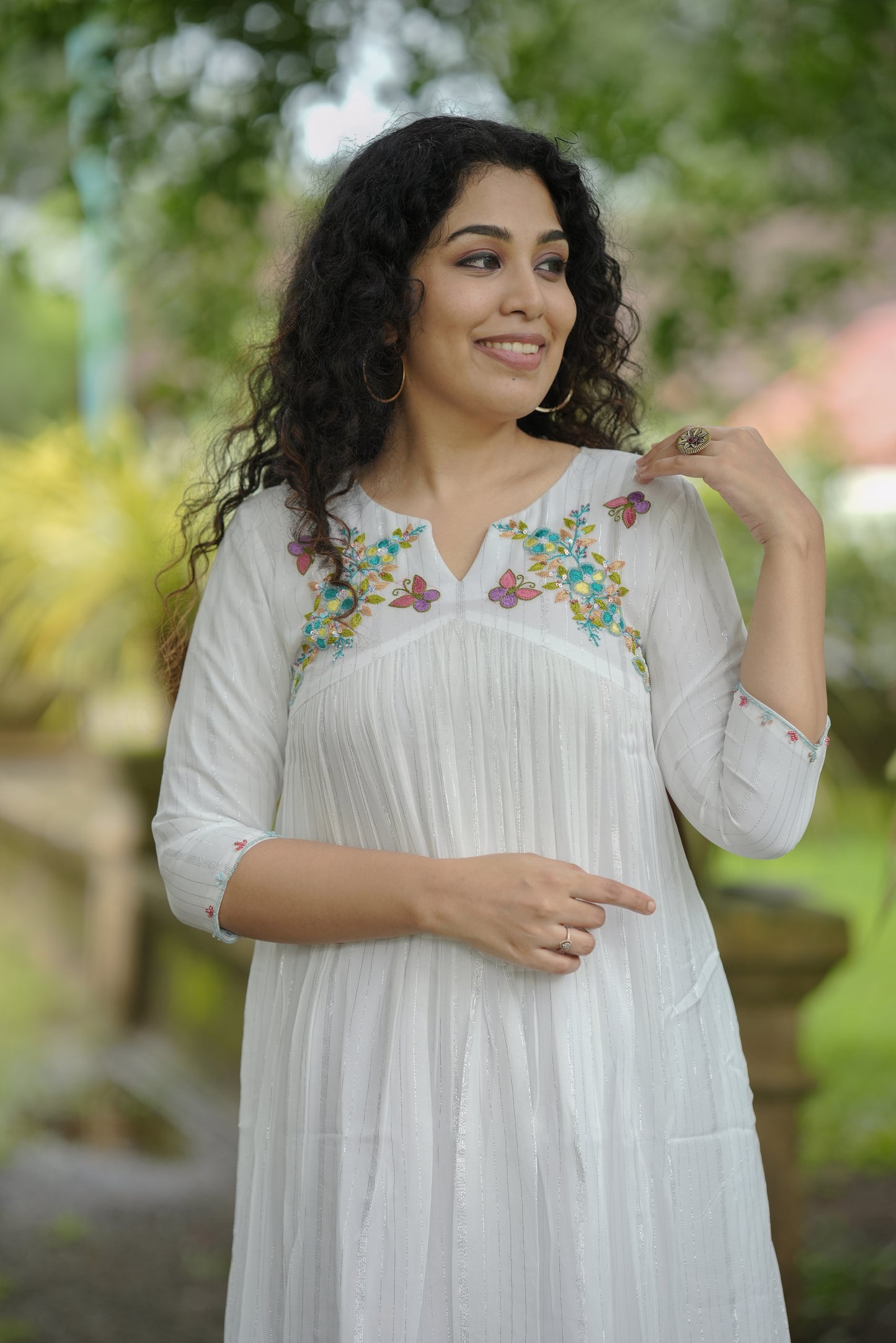 Pure georgette with silver lurex lined Alia cut  Kurti with thread worked upper yoke MBS-630