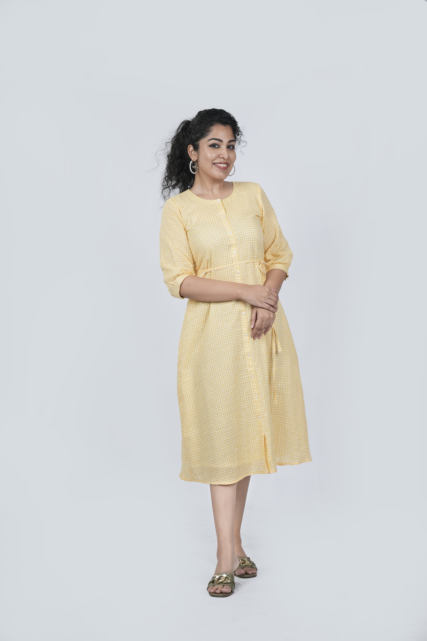 Yellow checked pure soft cotton dress/kurti  with cotton lining MBS-R63