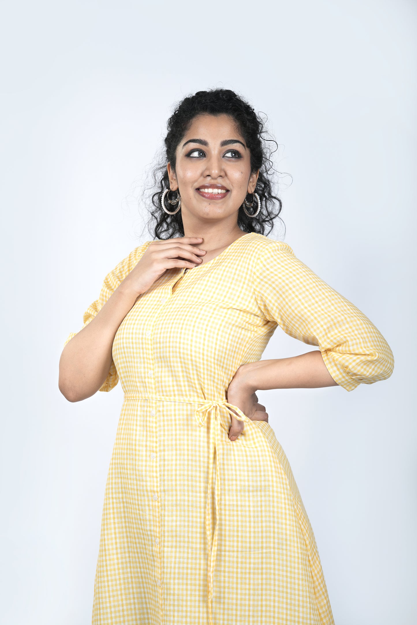 Yellow checked pure soft cotton dress/kurti  with cotton lining MBS-R63