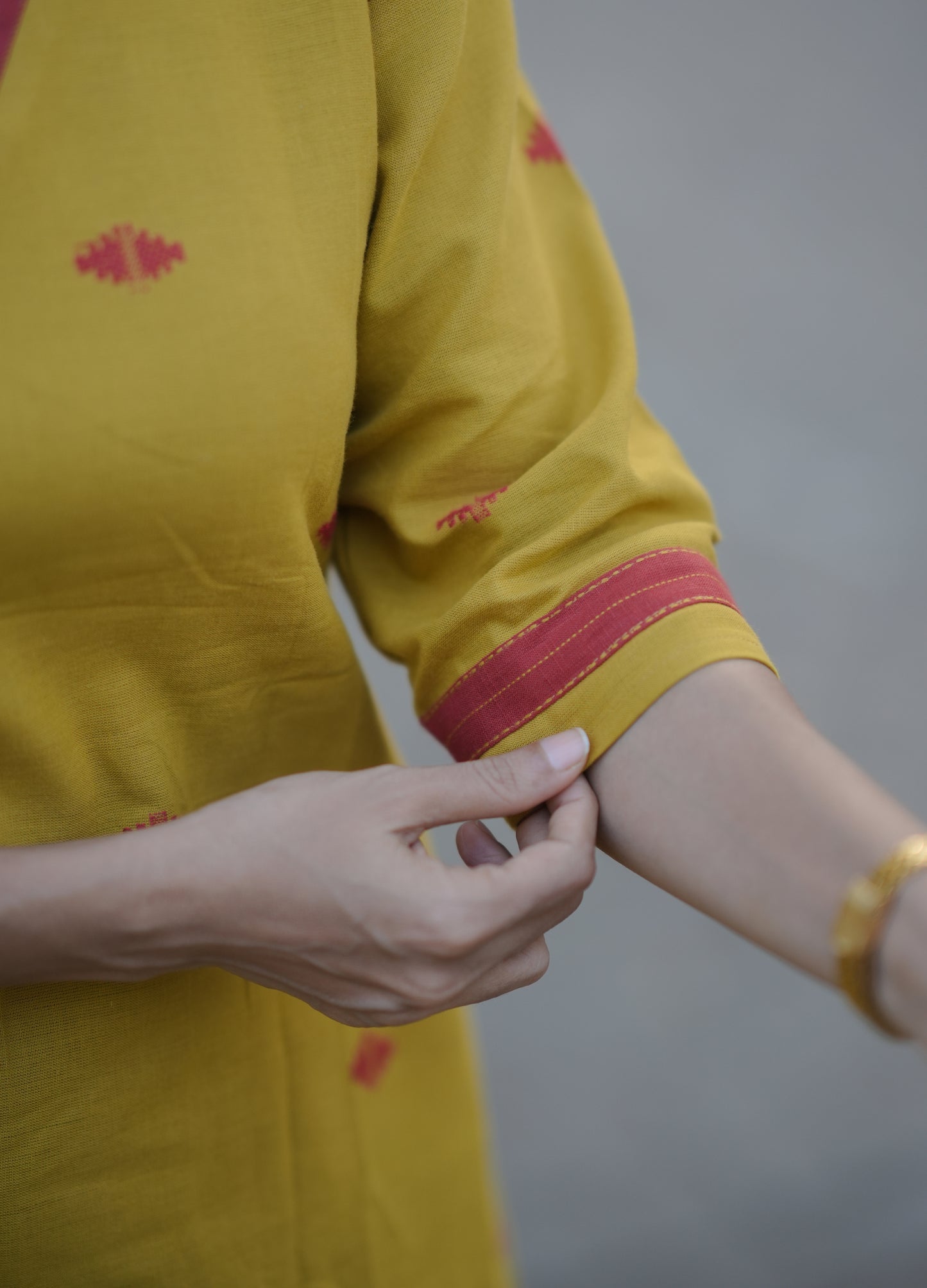 Handloom soft cotton Jamdhani kurti with bottom in mustard yellow shade MBS-773