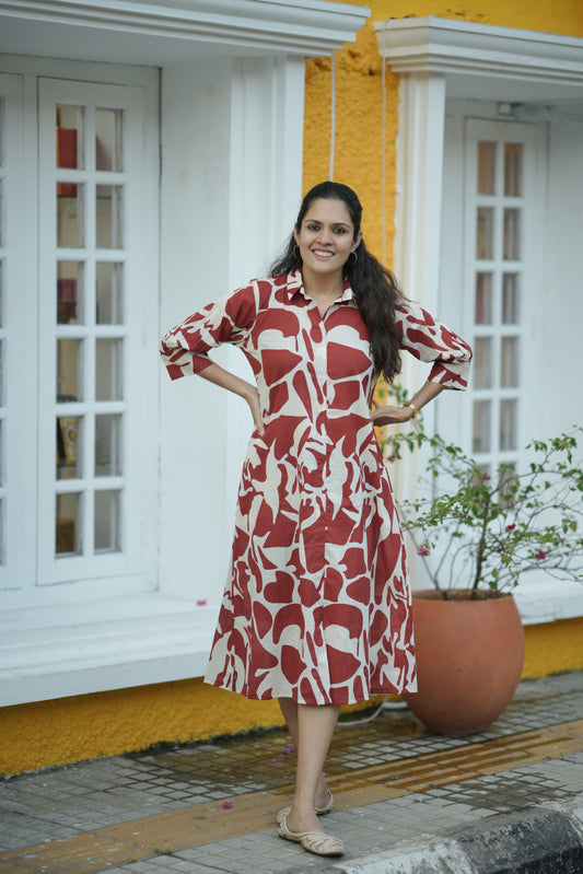 Red soft cotton kurti with shirt collar neck MBS-766 ***Ready to dispatch***
