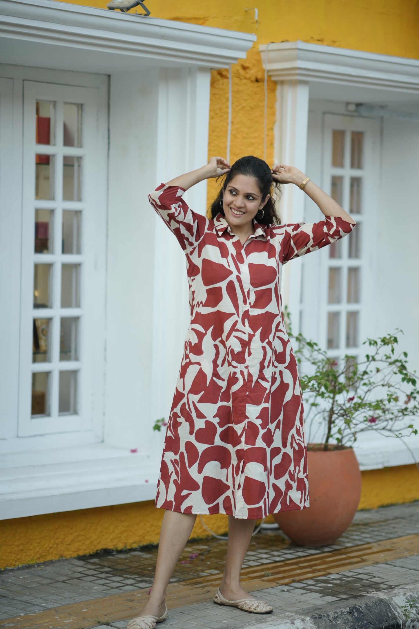 Red soft cotton kurti with shirt collar neck MBS-766 ***Ready to dispatch***