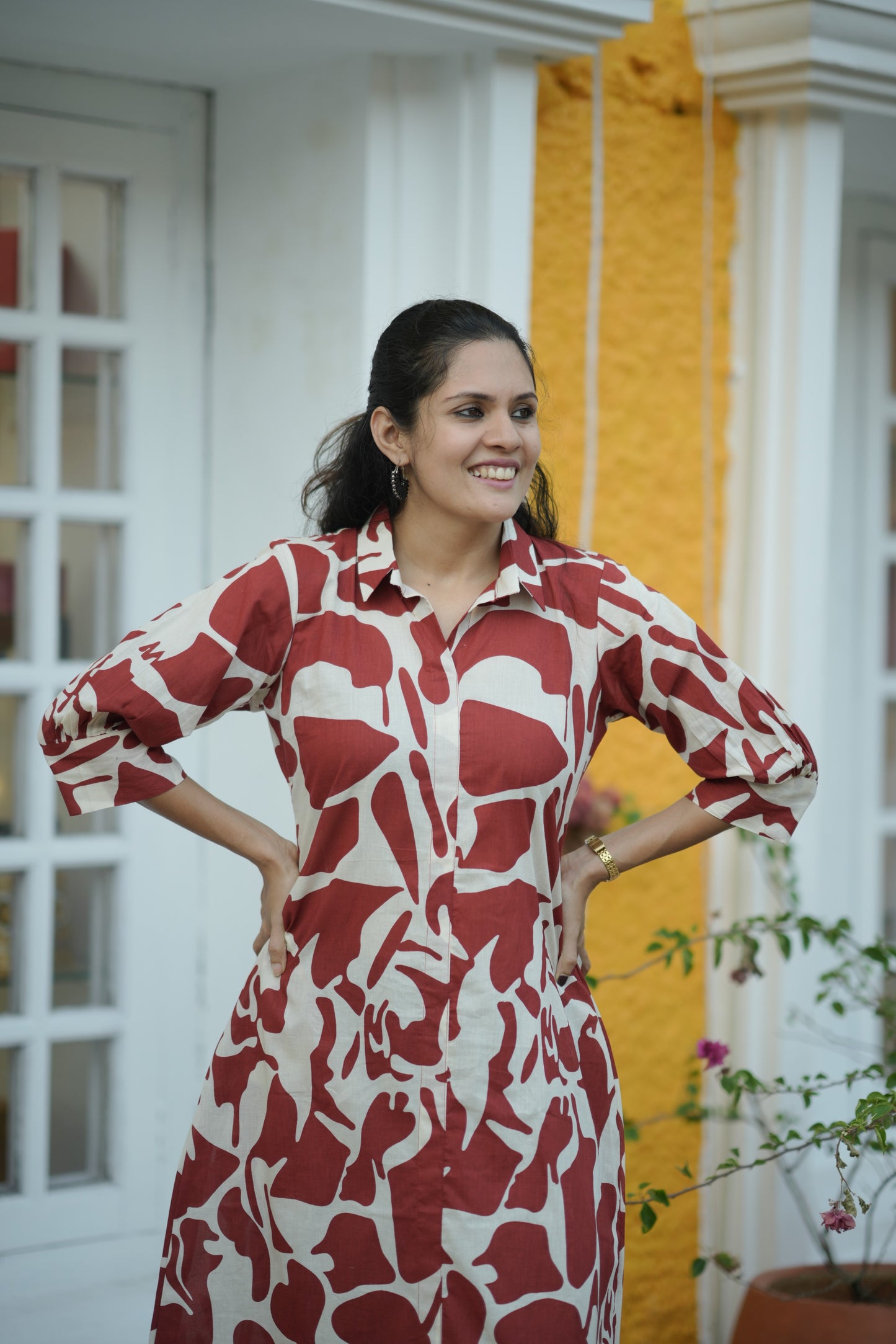 Red soft cotton kurti with shirt collar neck MBS-766 ***Ready to dispatch***