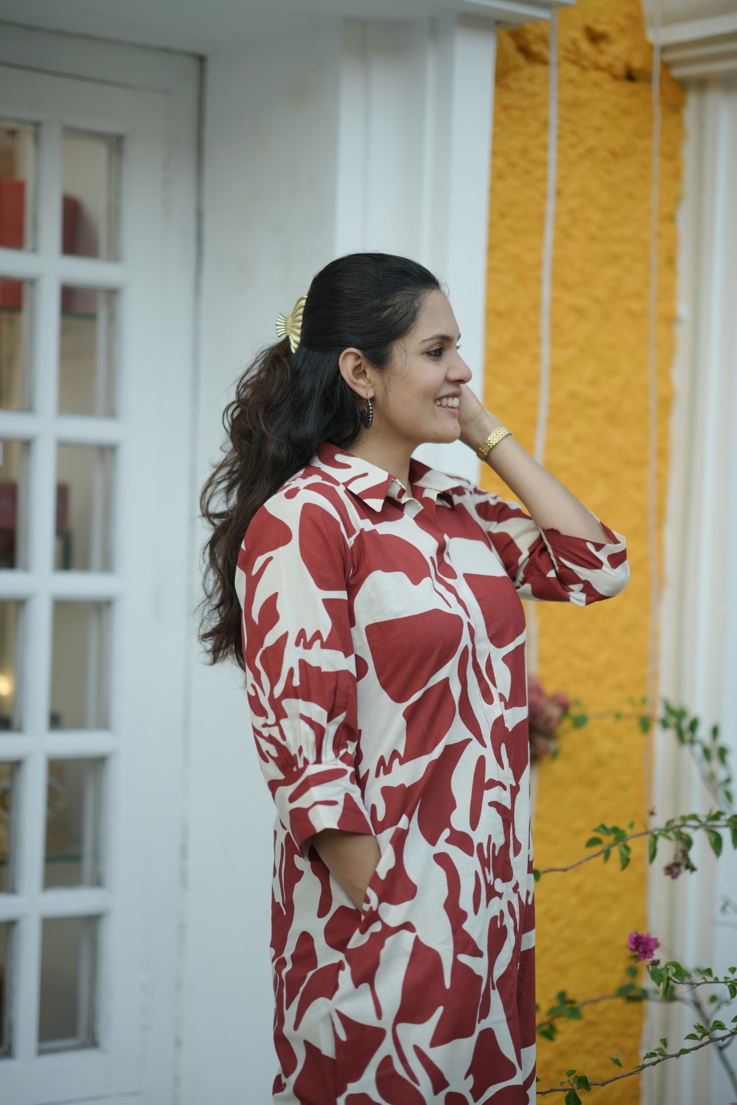 Red soft cotton kurti with shirt collar neck MBS-766 ***Ready to dispatch***