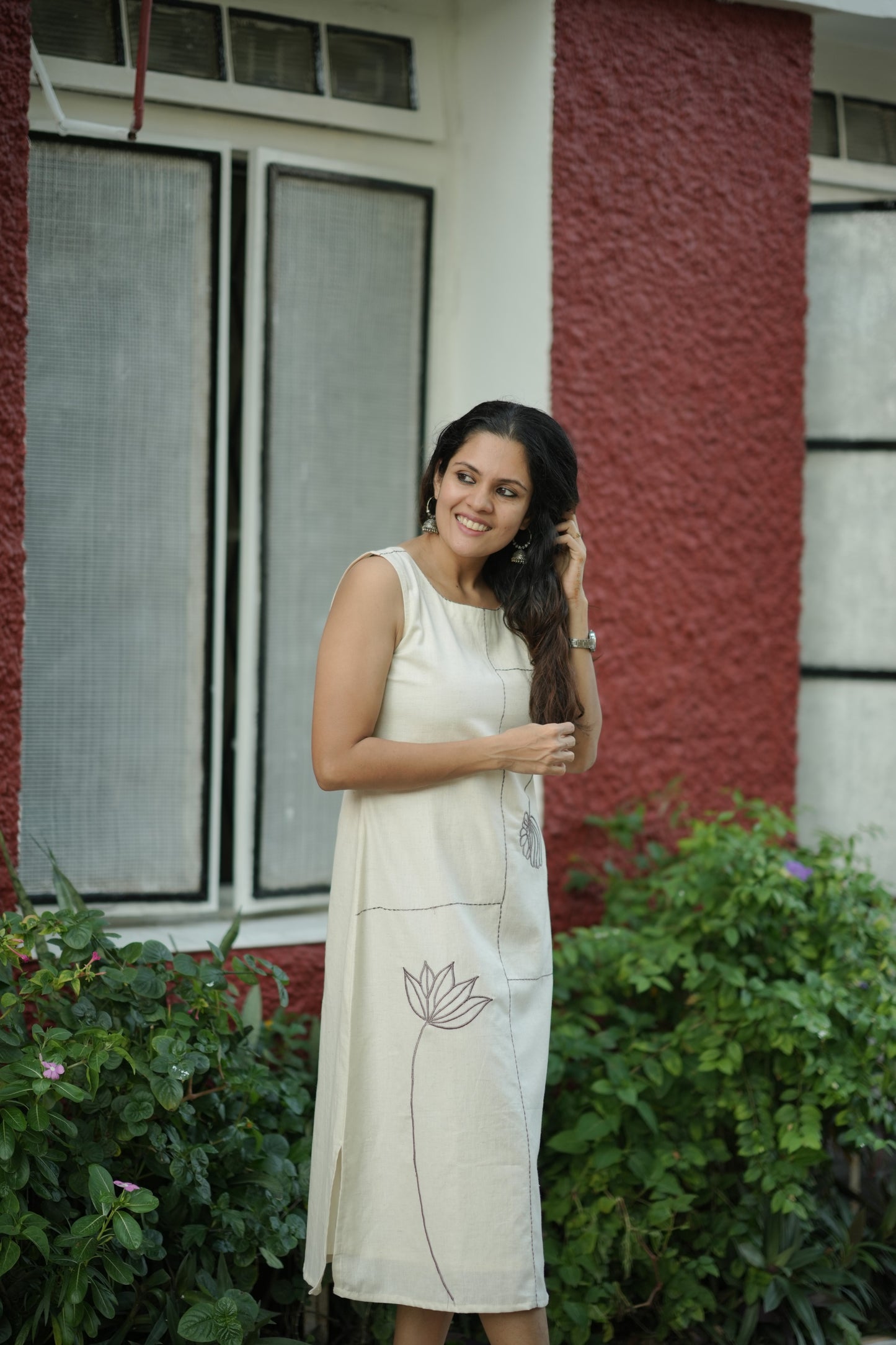 Kora flex cotton kurti/dress with floral embroidery and stitch line detailings MBS-768 **Ready to dispatch**