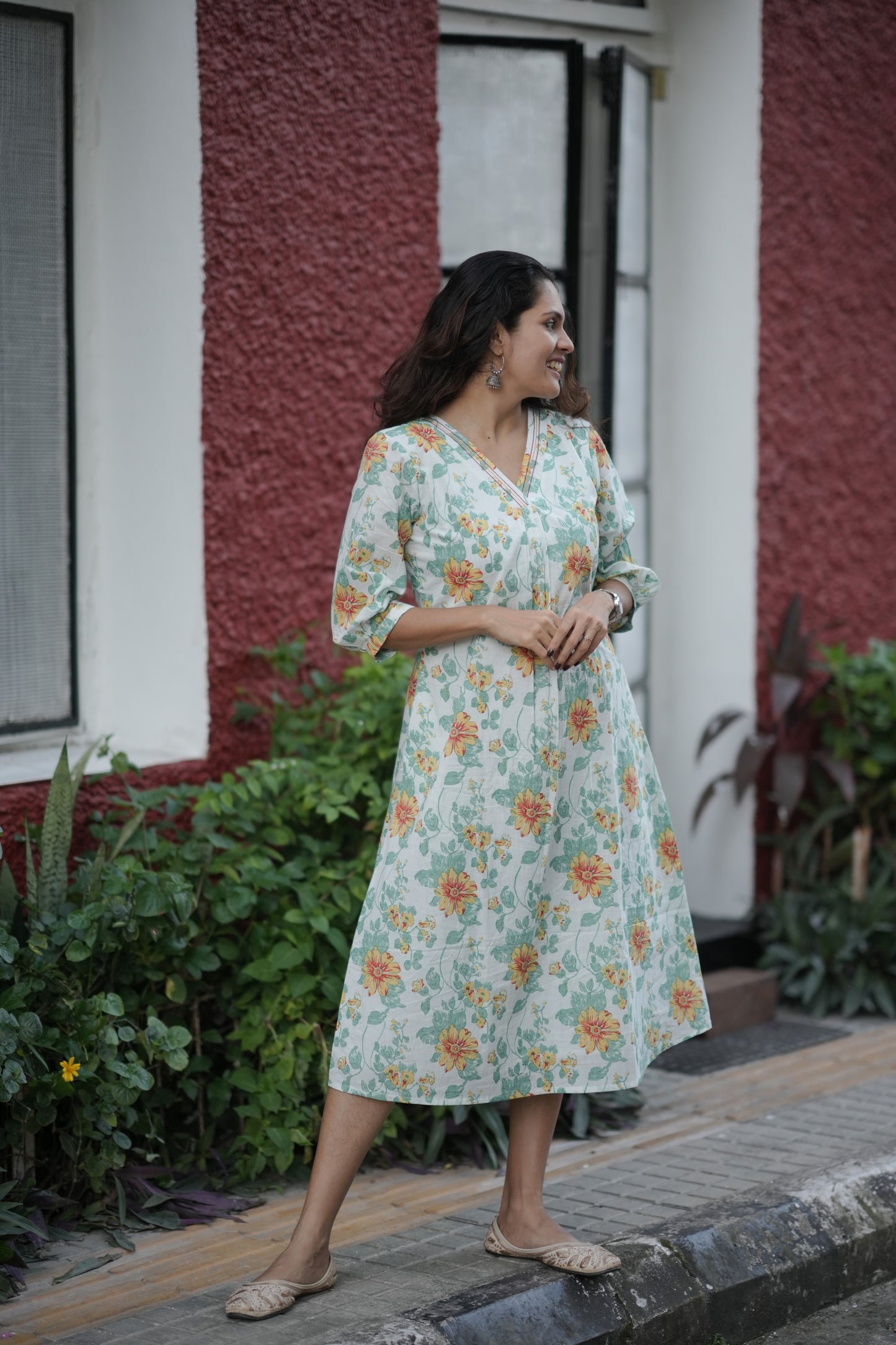 Tropical printed cotton kurti with thread detailed neckline and gathers MBS-769 ***Ready to dispatch***
