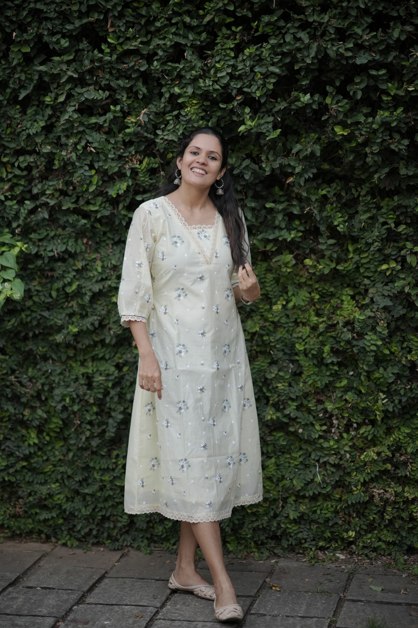 Cream shaded chanderi Aline kurti/dress with floral thread embroidery detailings MBS-767 ***Ready to dispatch***