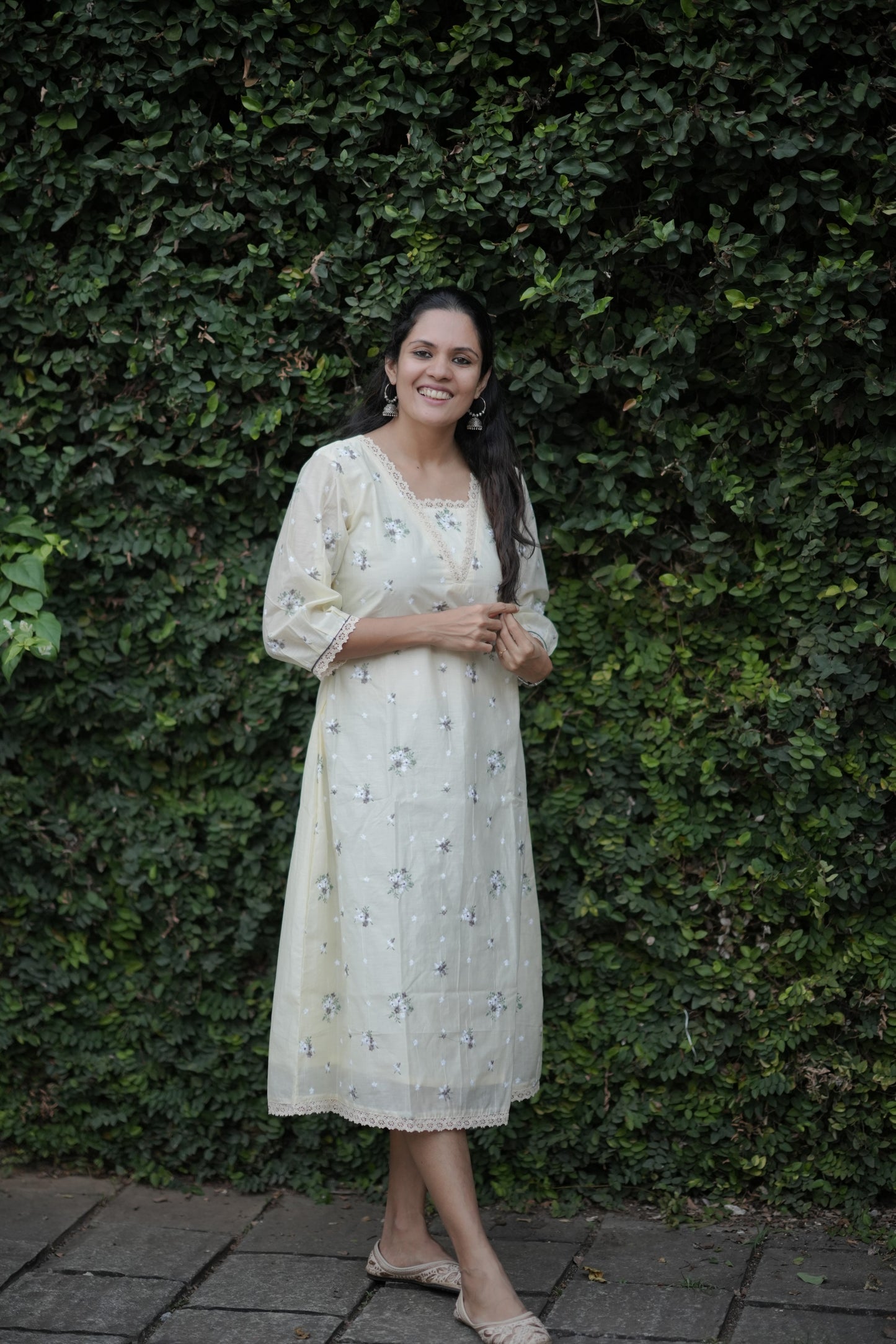 Cream shaded chanderi Aline kurti/dress with floral thread embroidery detailings MBS-767 ***Ready to dispatch***