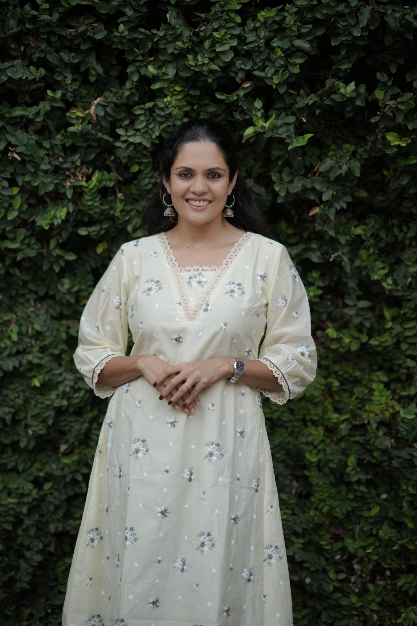 Cream shaded chanderi Aline kurti/dress with floral thread embroidery detailings MBS-767 ***Ready to dispatch***