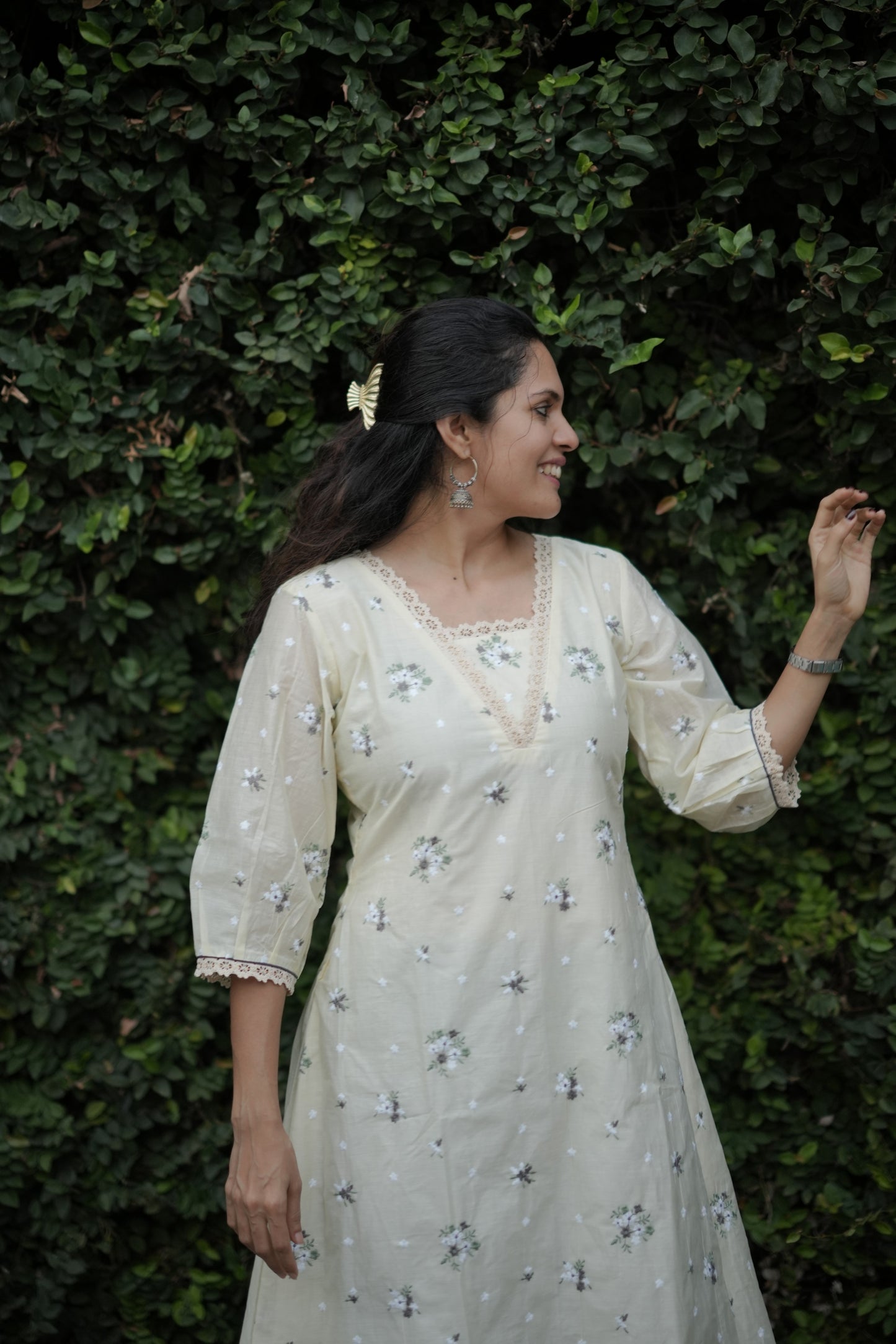 Cream shaded chanderi Aline kurti/dress with floral thread embroidery detailings MBS-767 ***Ready to dispatch***