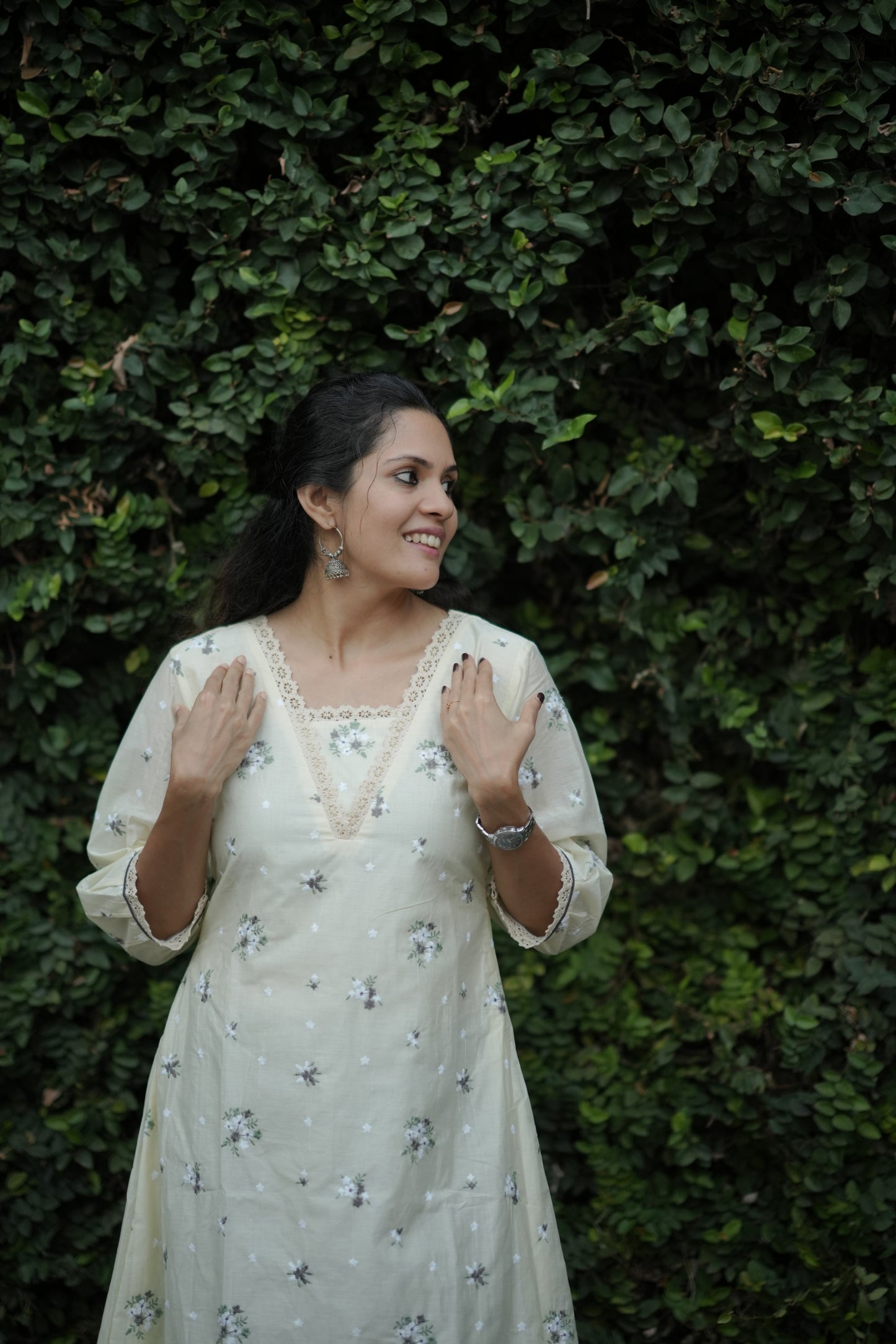 Cream shaded chanderi Aline kurti/dress with floral thread embroidery detailings MBS-767 ***Ready to dispatch***