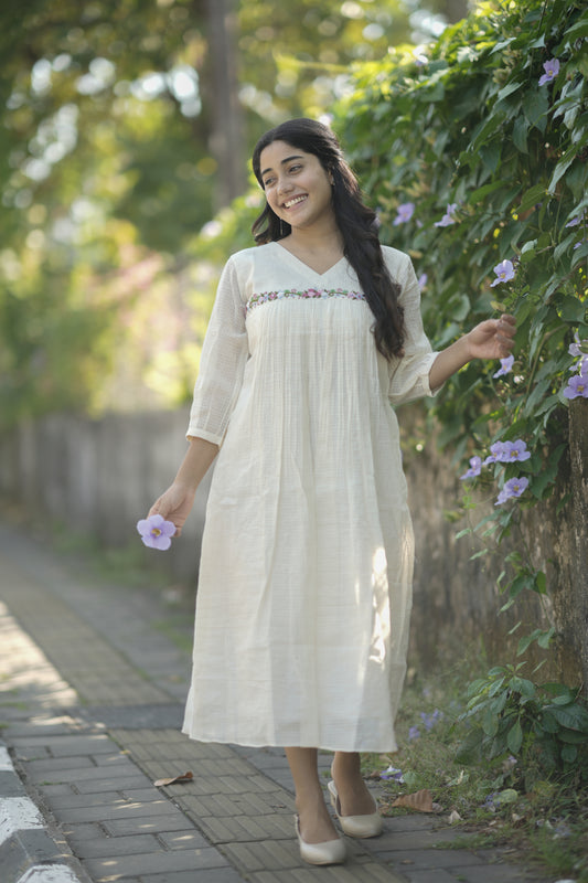Soft cotton kota checks kurti with multi colour thread worked yoke MBS-692