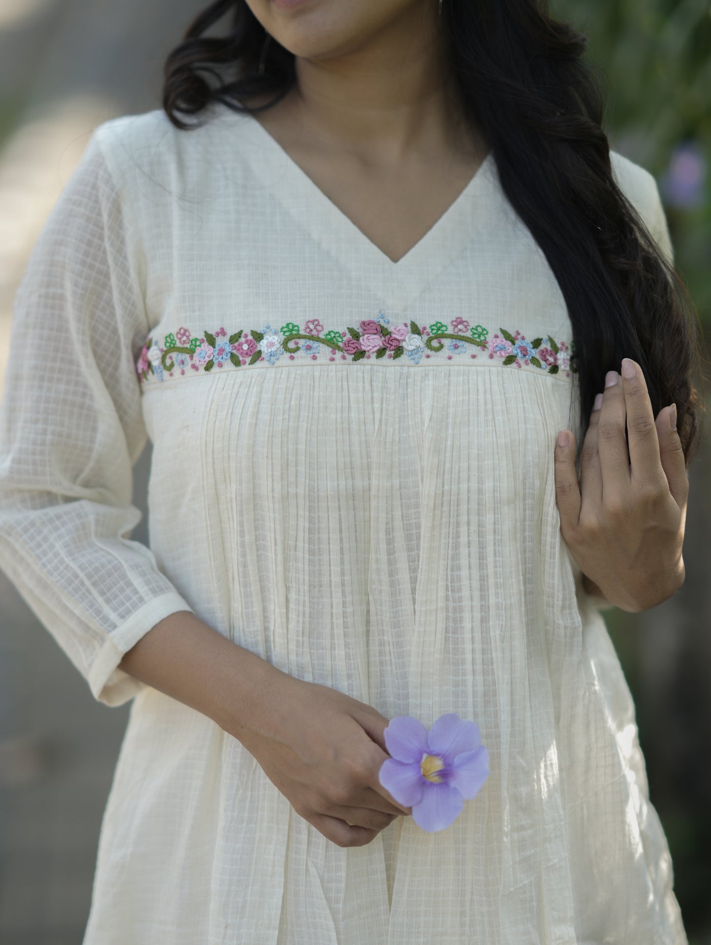 Soft cotton kota checks kurti with multi colour thread worked yoke MBS-692
