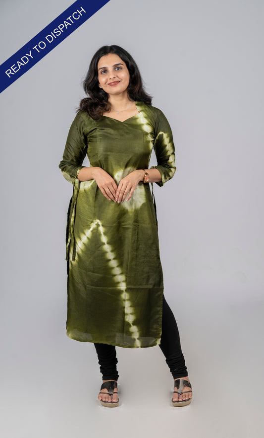 Green shaded tie dye printed badri silk kurti  MBS-321  **Ready to dispatch**