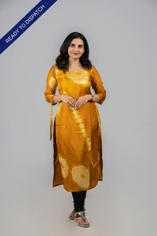 Yellow shaded tie dye printed badri silk kurti  MBS-318  **Ready to dispatch**