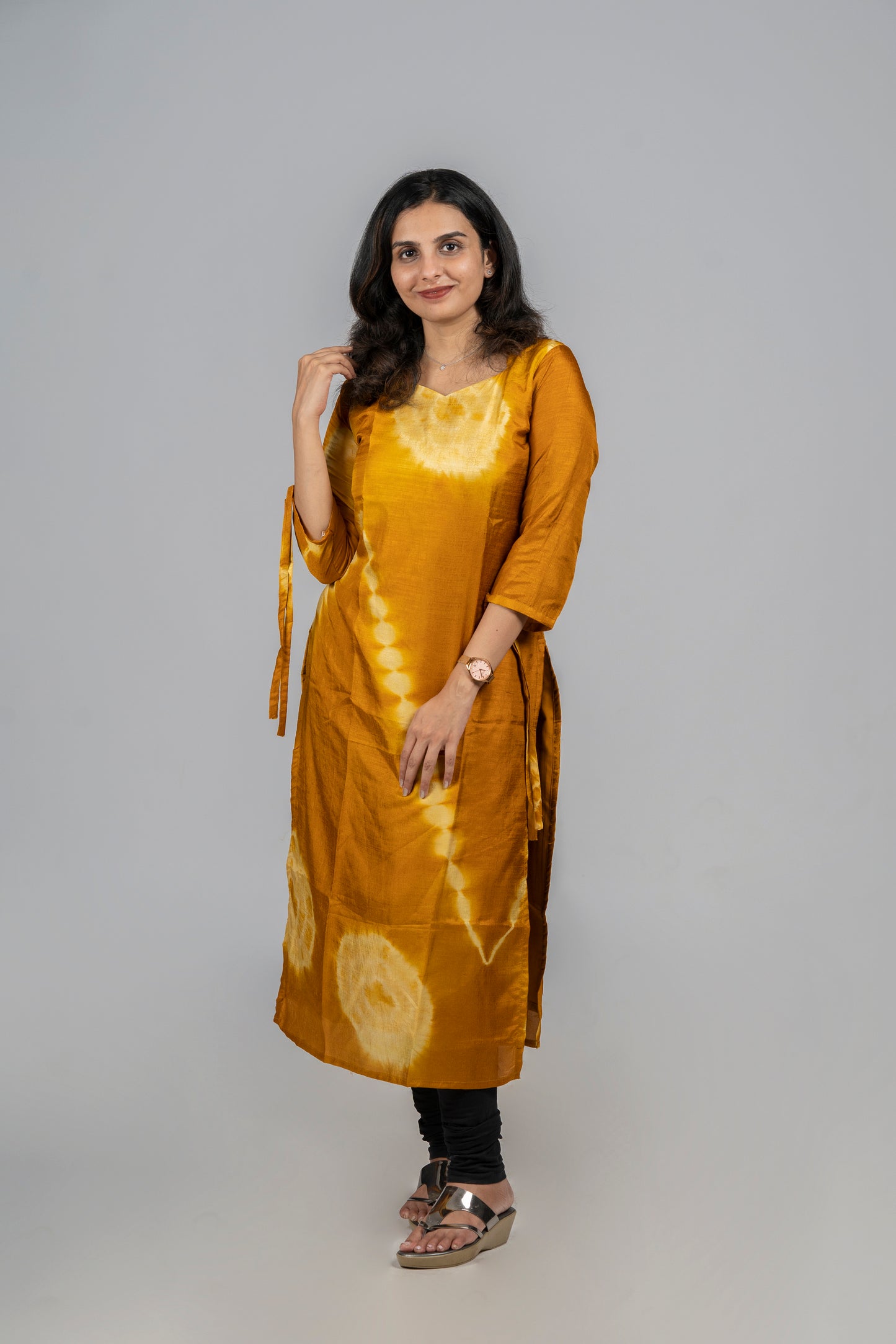 Yellow shaded tie dye printed badri silk kurti  MBS-318  **Ready to dispatch**