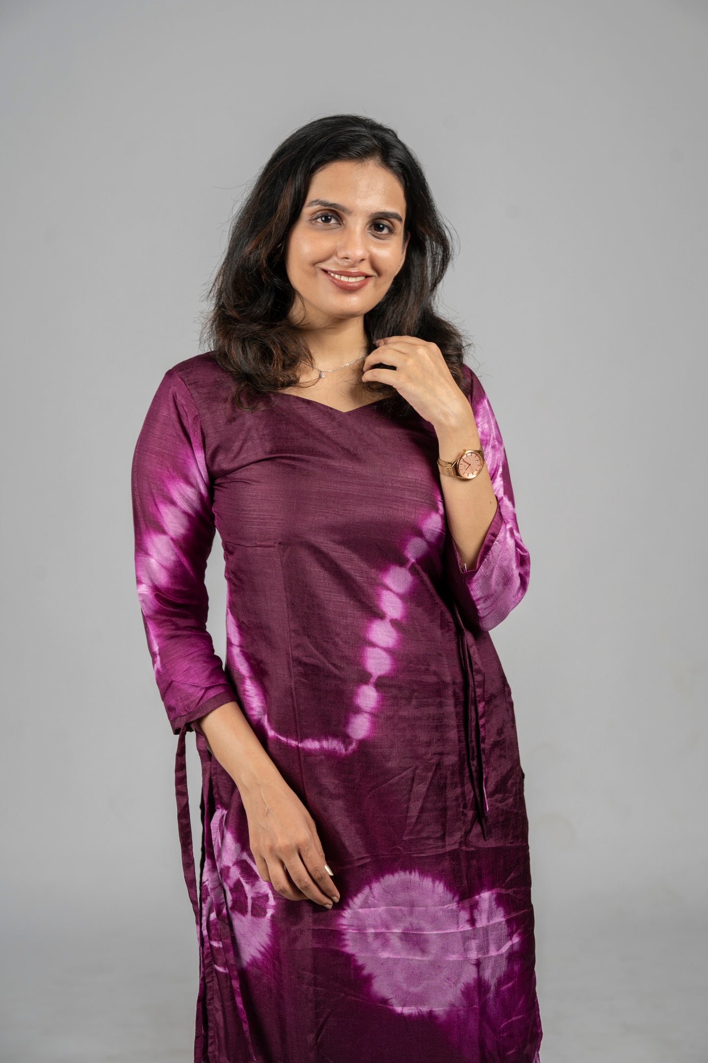 Dark pink shaded tie dye printed badri silk kurti  MBS-319  **Ready to dispatch**