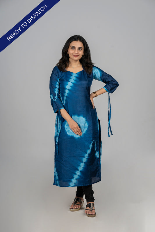 Teal blue shaded tie dye printed badri silk kurti  MBS-320  **Ready to dispatch**