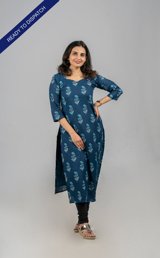 Pure cotton floral printed kurti in blue indigo shade MBS-323 *****Ready to dispatch*****