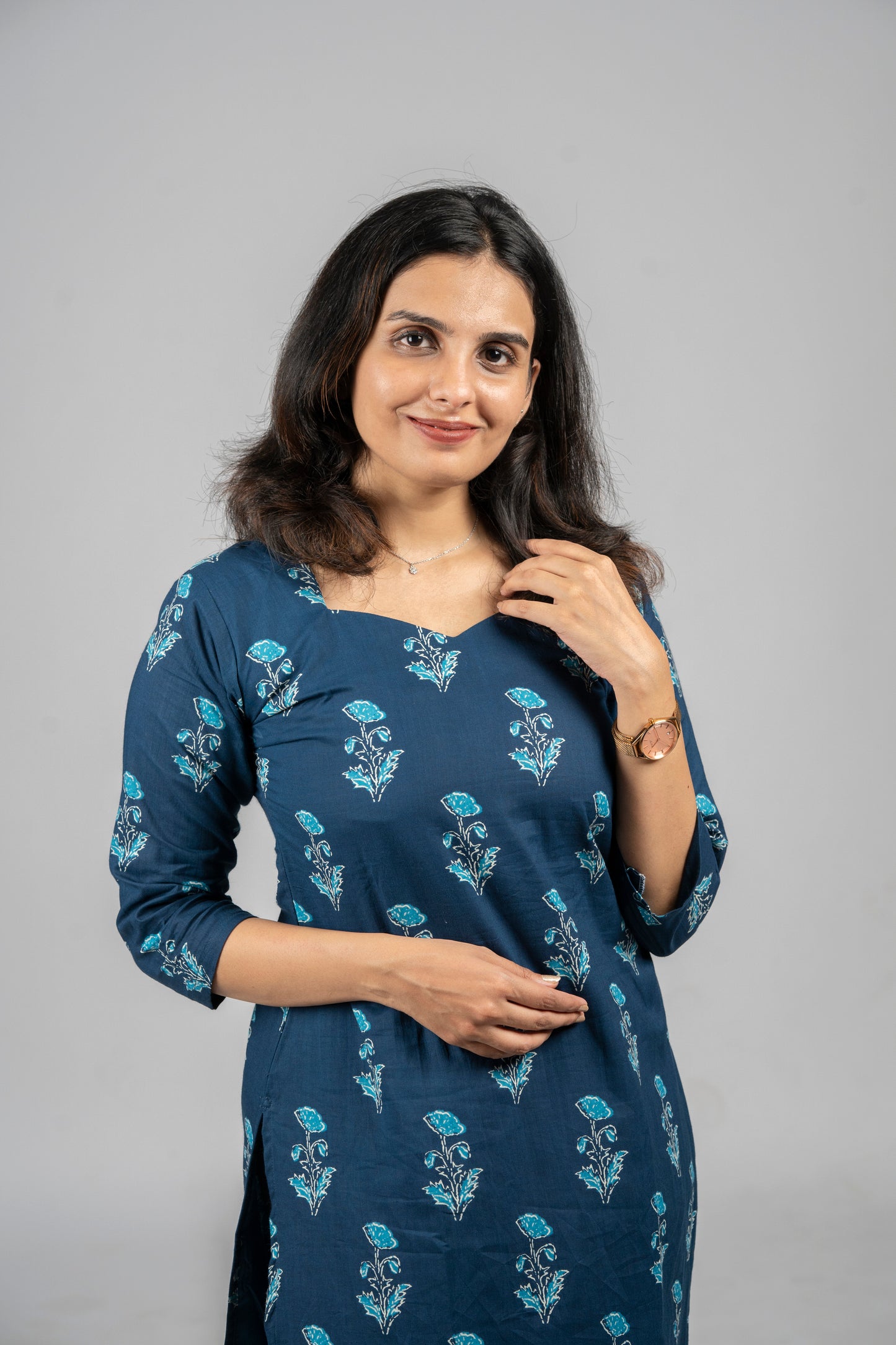 Pure cotton floral printed kurti in blue indigo shade MBS-323 *****Ready to dispatch*****