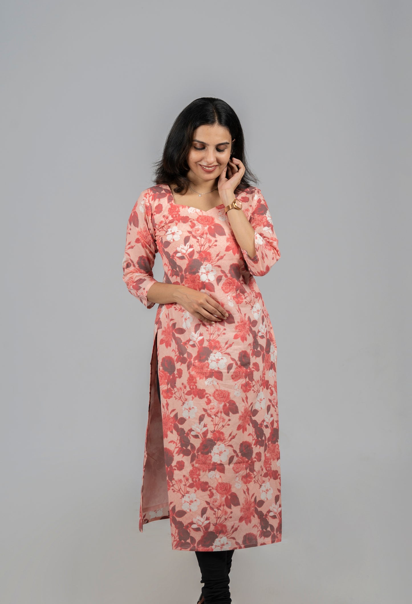 Pure cotton floral printed kurti in Peachy pink shade MBS-327 *****Ready to dispatch*****