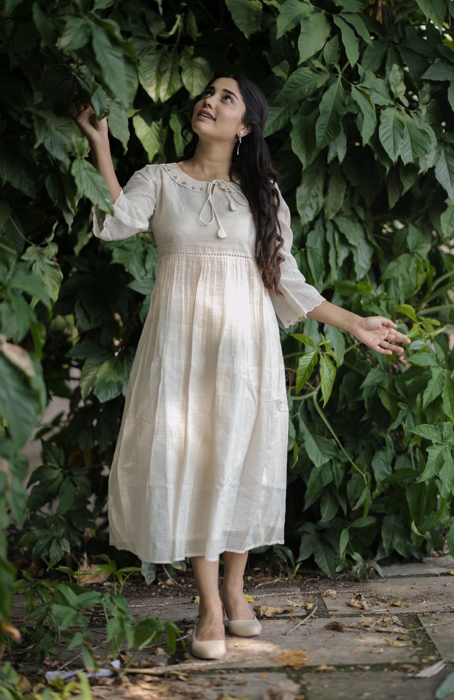 Soft cotton kota checks kurti/ dress with scalloped and handworked peterpan collar MBS-690