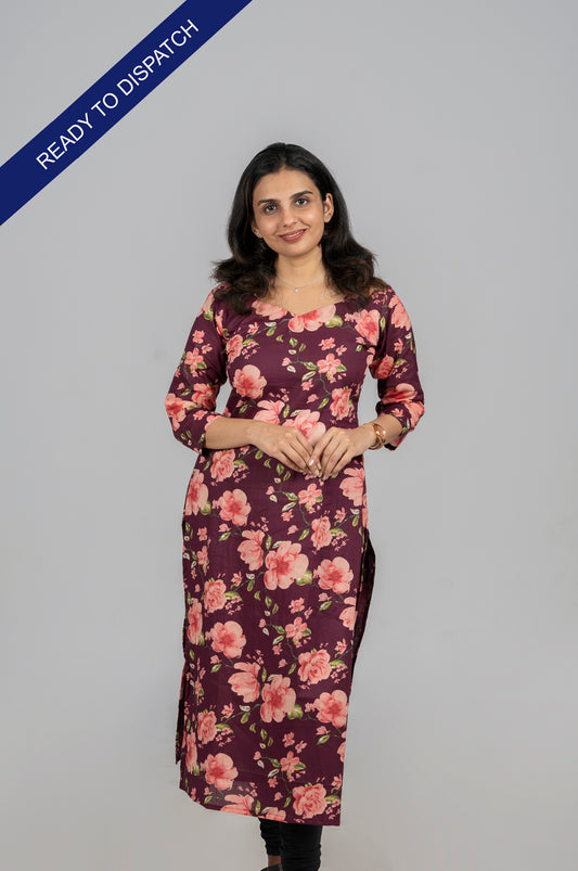 Pure cotton floral printed kurti in maroon MBS-326 *****Ready to dispatch*****