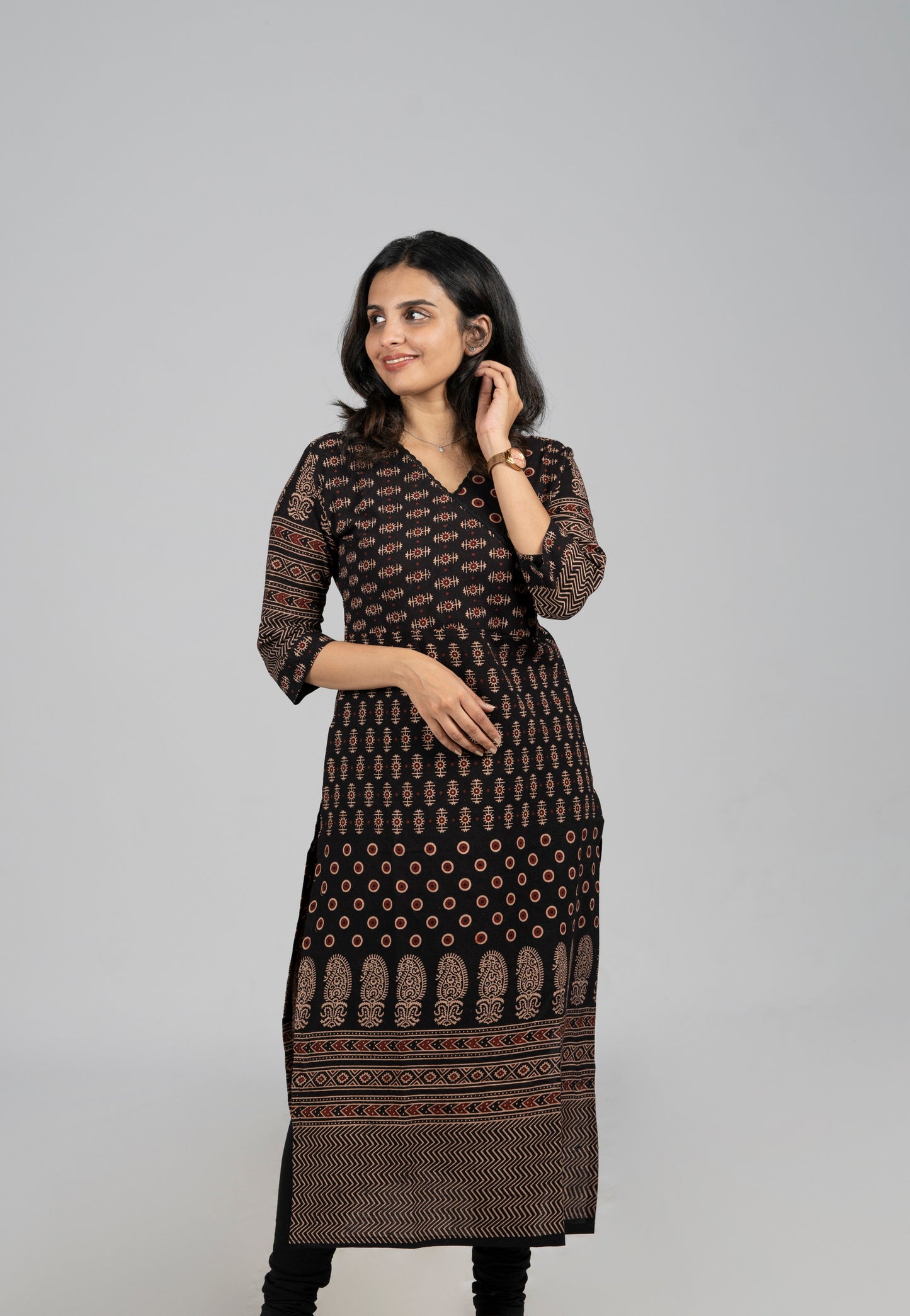Pure cotton Ajrakh straight cut kurti with overlapped neck MBS-333