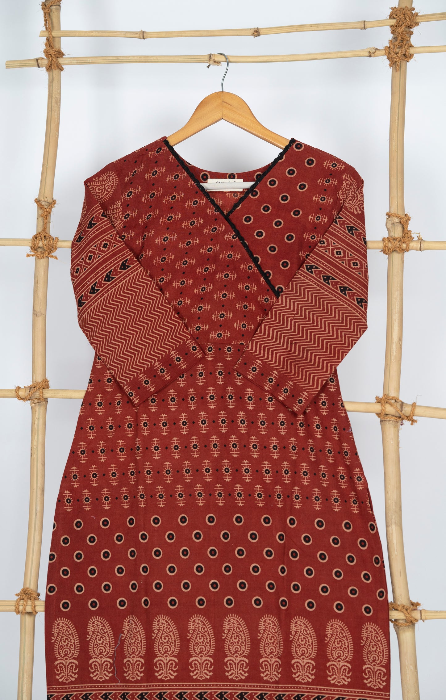 Pure cotton Ajrakh straight cut kurti with overlapped neck MBS-333