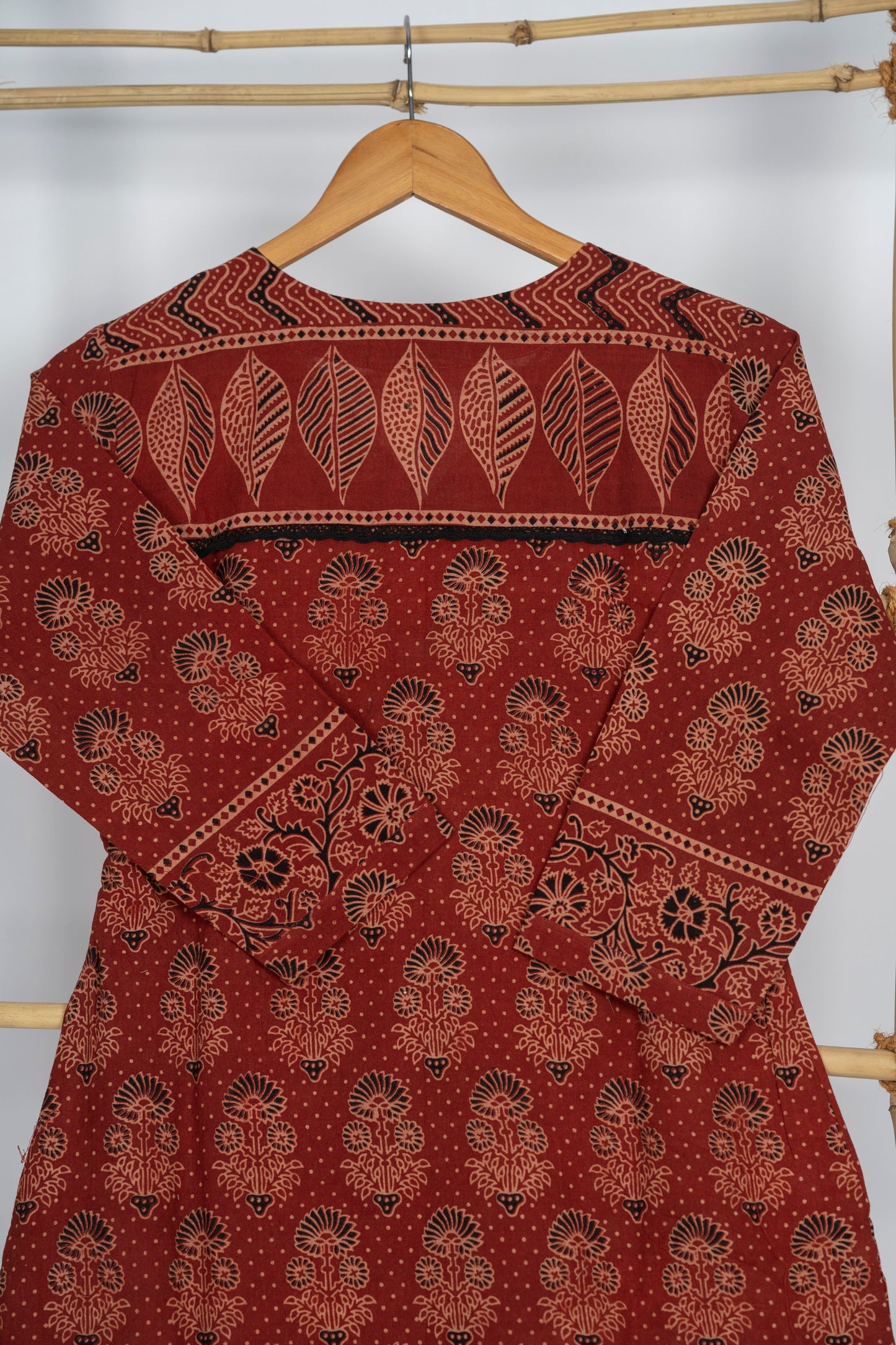 Pure cotton Ajrakh straight cut kurti with overlapped neck MBS-332
