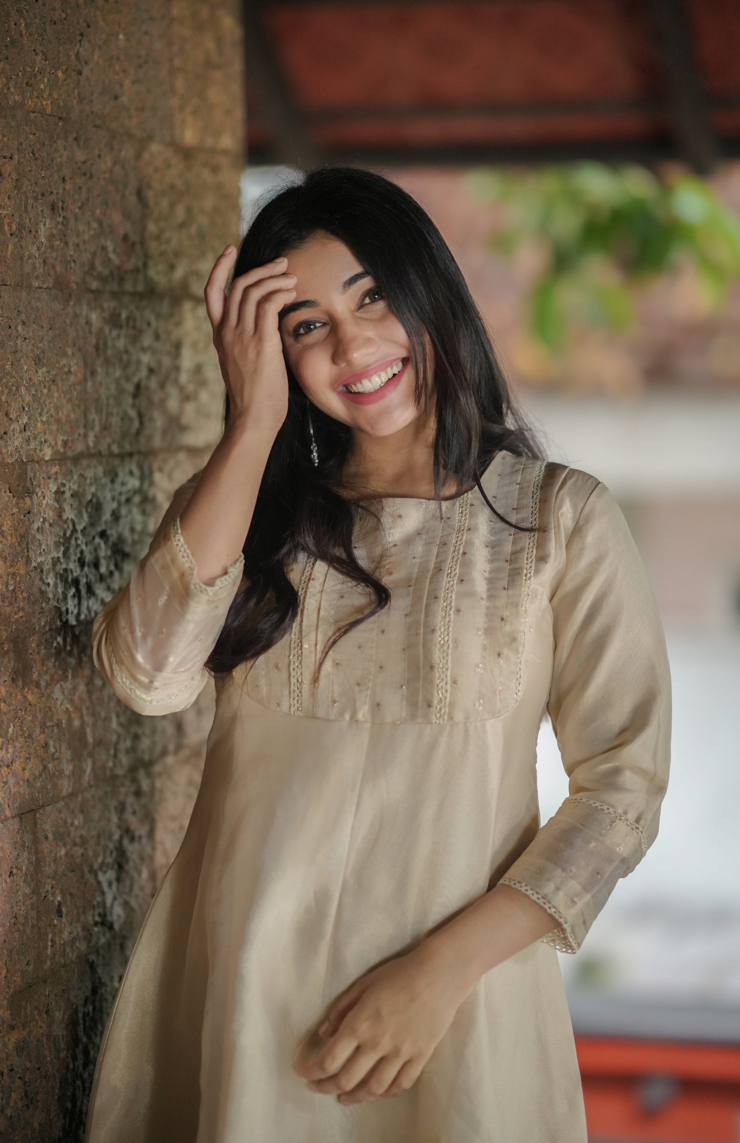 Tissue jute organza  kurti/dress in golden shade MBS-634