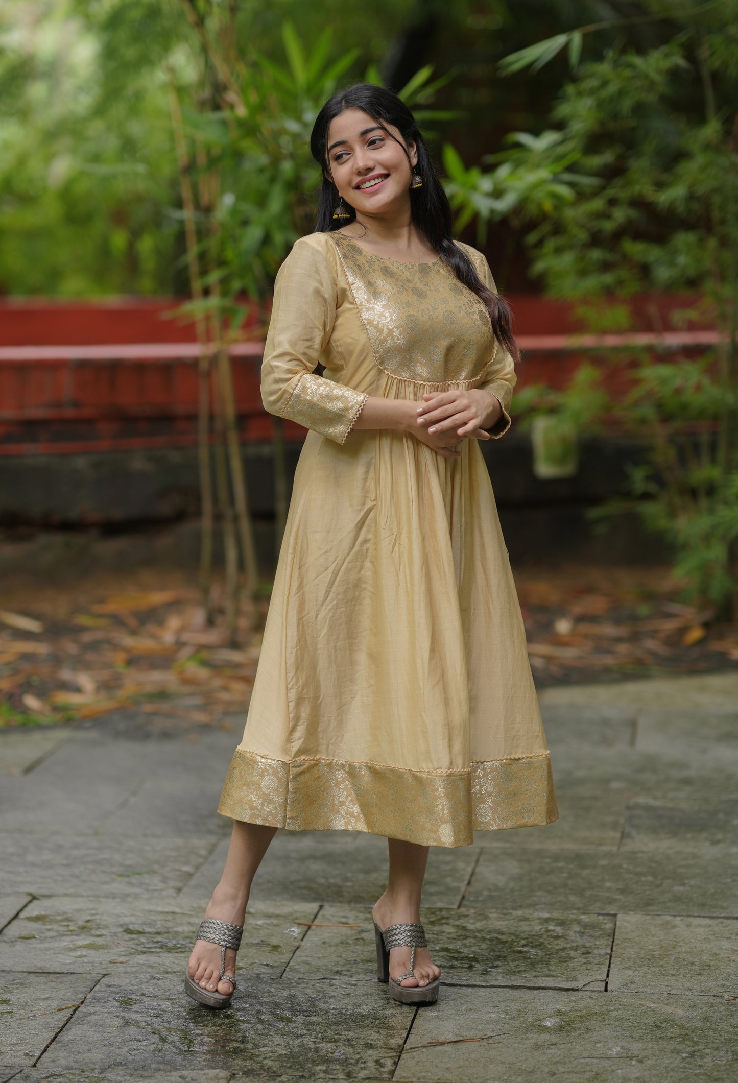 Pure viscous mul chanderi  kurti with premium banarasi Jacquard yoke MBS-636