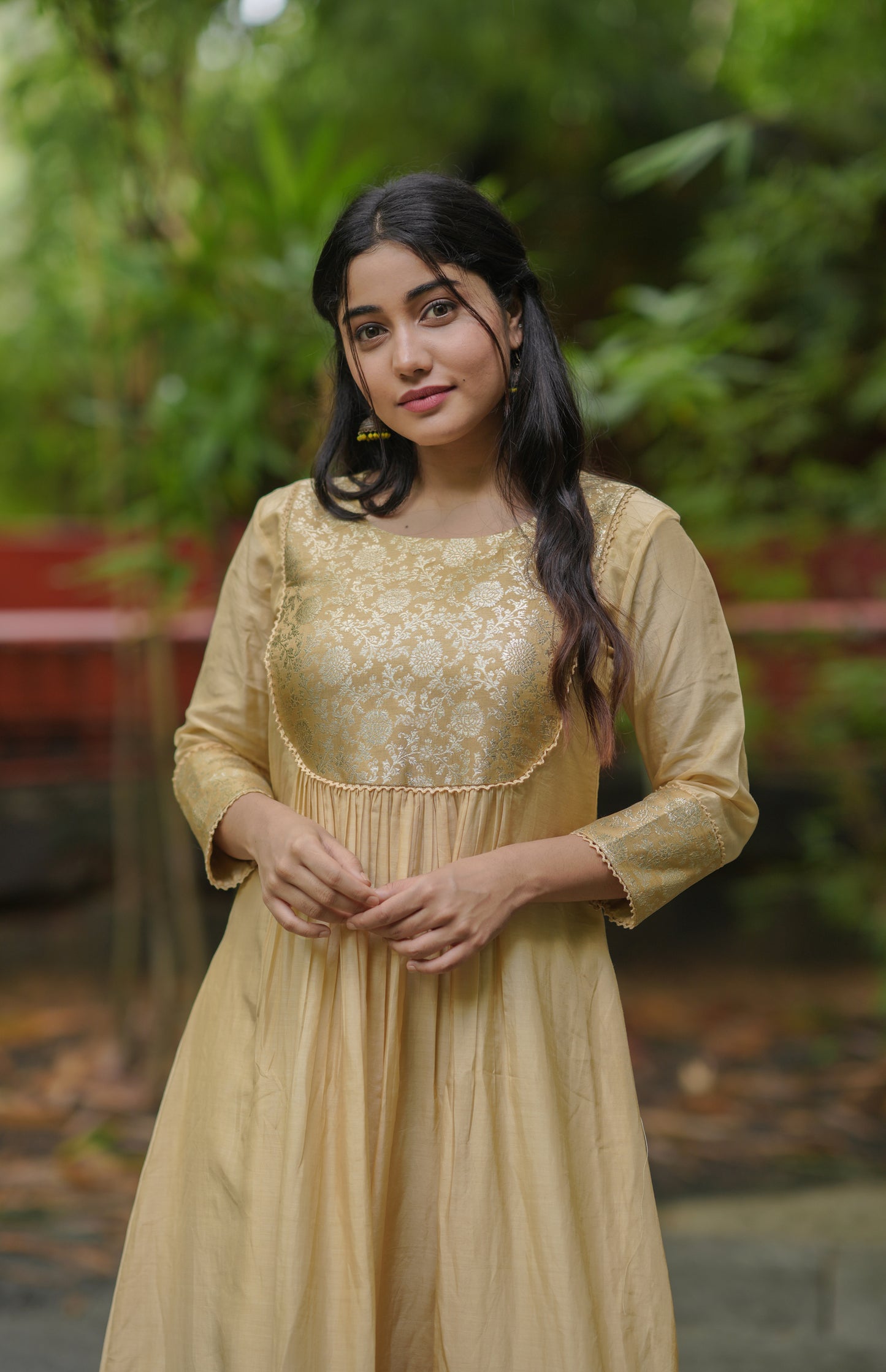 Pure viscous mul chanderi  kurti with premium banarasi Jacquard yoke MBS-636