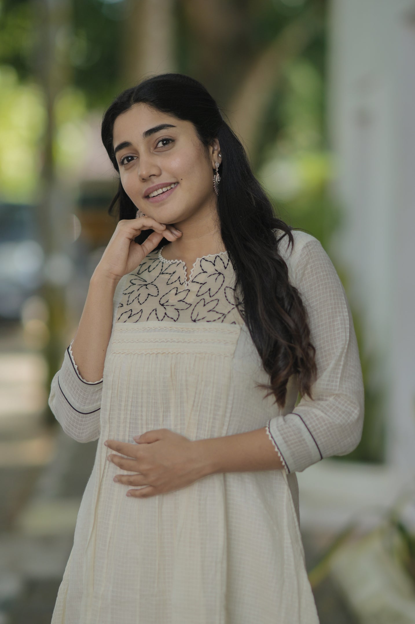 Soft cotton kota checks kurti with black floral thread embroidered yoke MBS-691