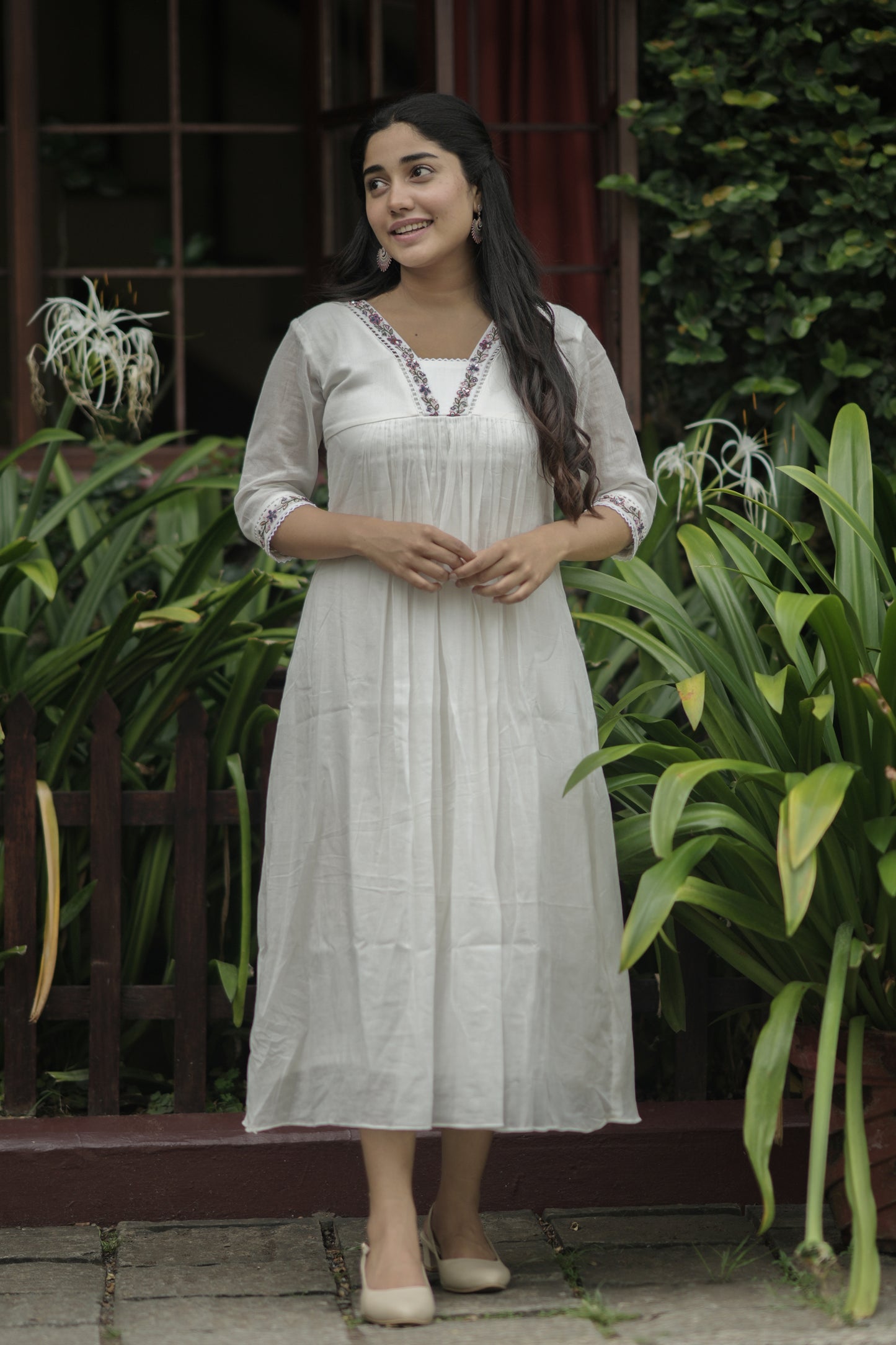 Soft mul cotton kurti/dress with handworked neckline and sleeves MBS-715