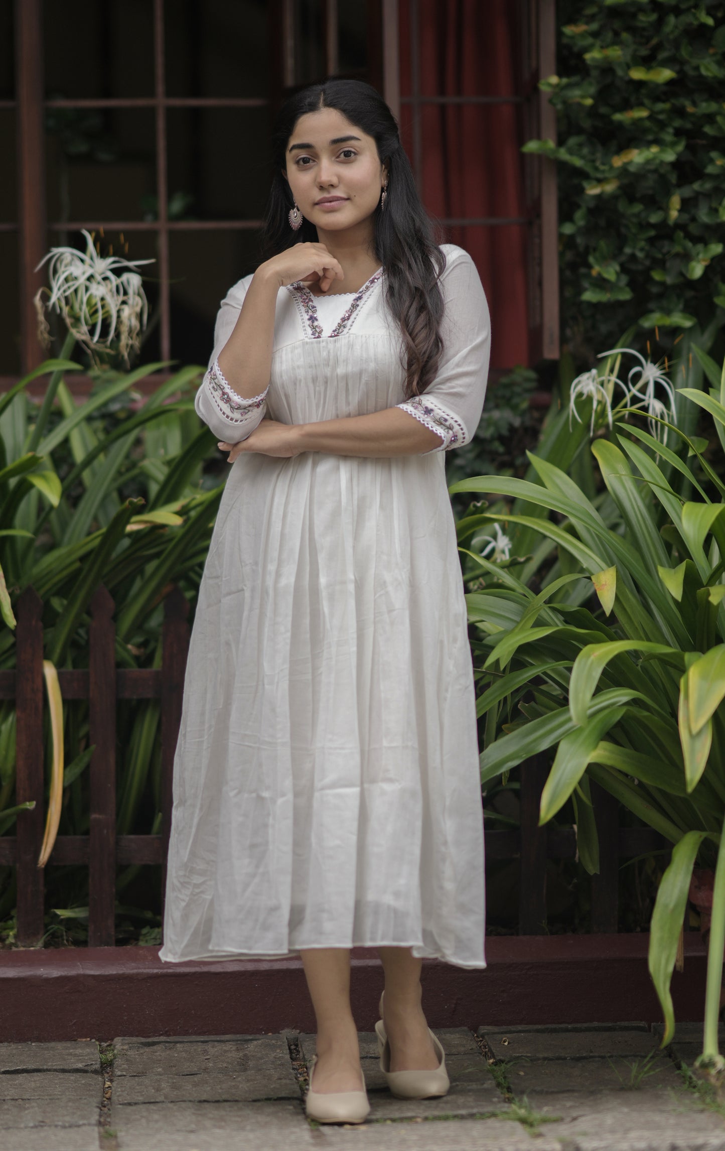 Soft mul cotton kurti/dress with handworked neckline and sleeves MBS-715