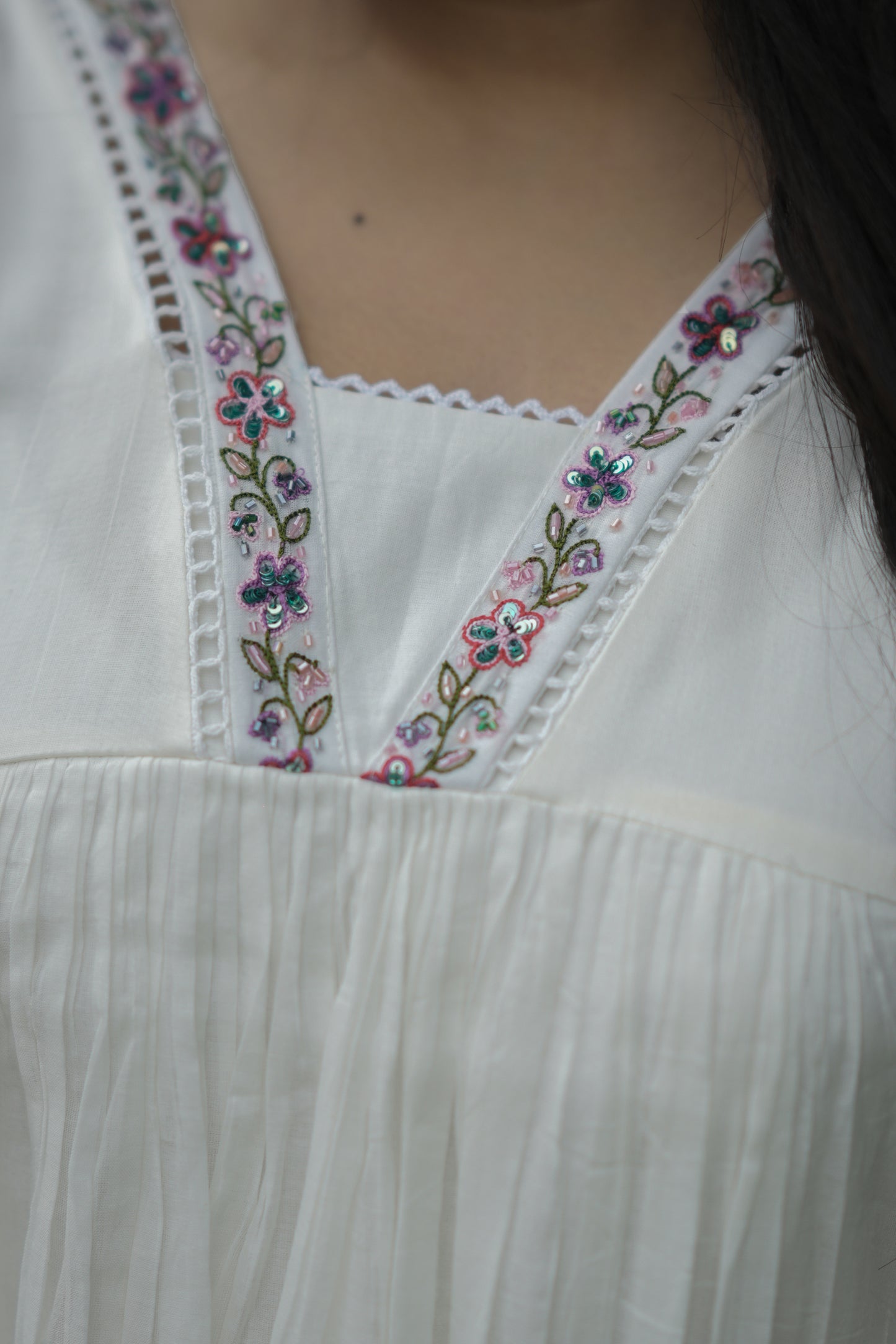 Soft mul cotton kurti/dress with handworked neckline and sleeves MBS-715