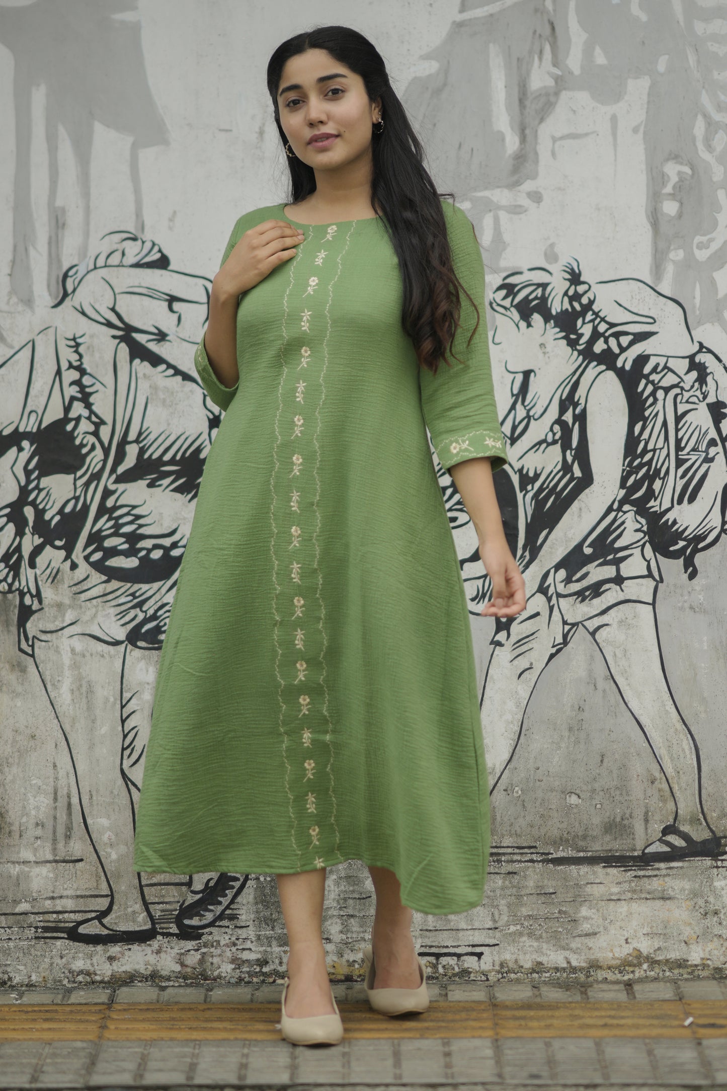 Pure cotton crushed kurti/dress in green shade MBS-714