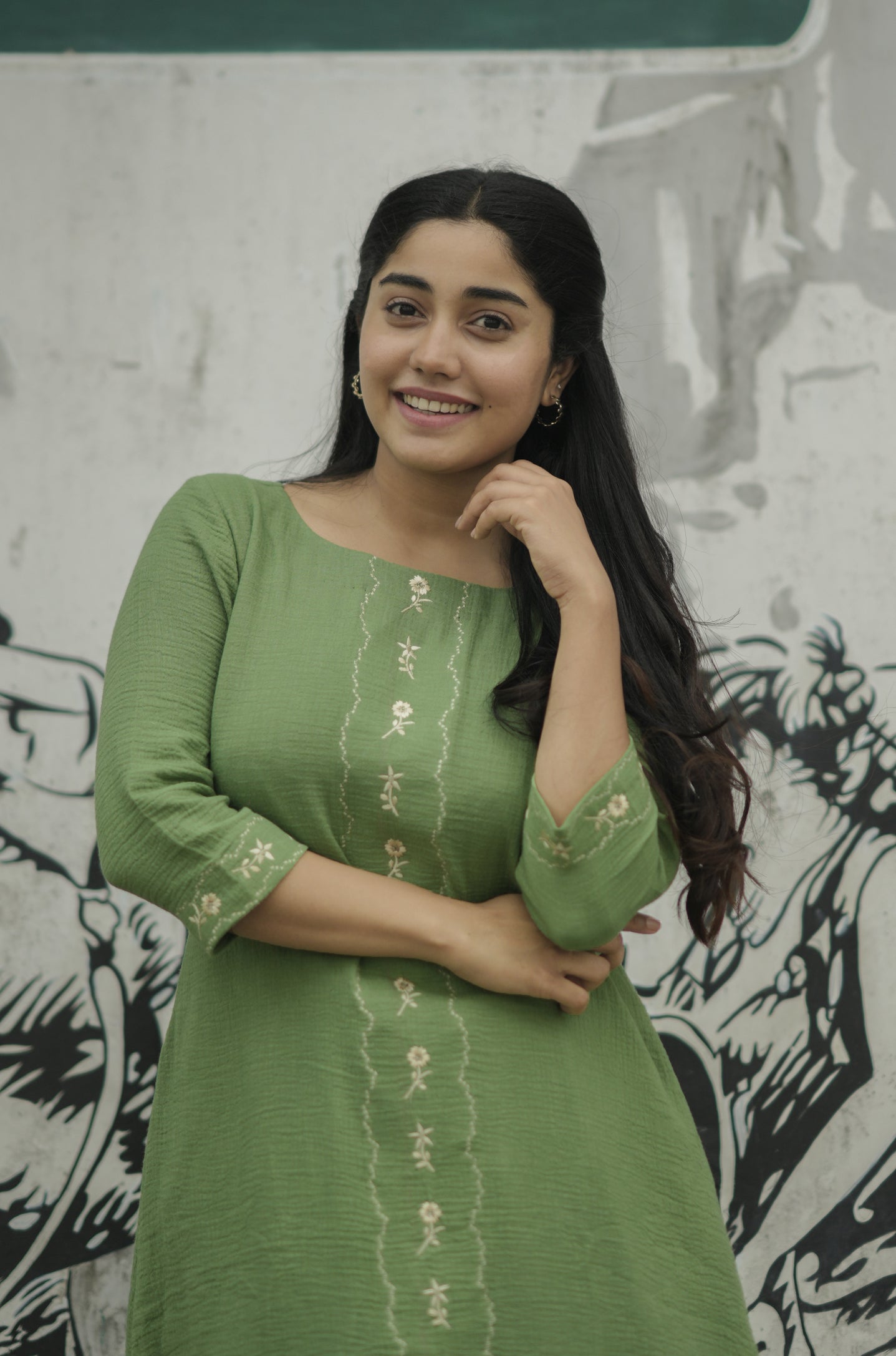 Pure cotton crushed kurti/dress in green shade MBS-714