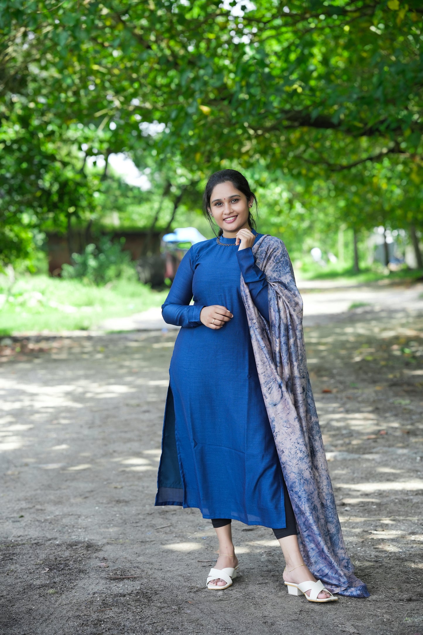 Badri silk full sleeve kurti with handwork and tie dye dupatta in French Blue shade MBS-R175