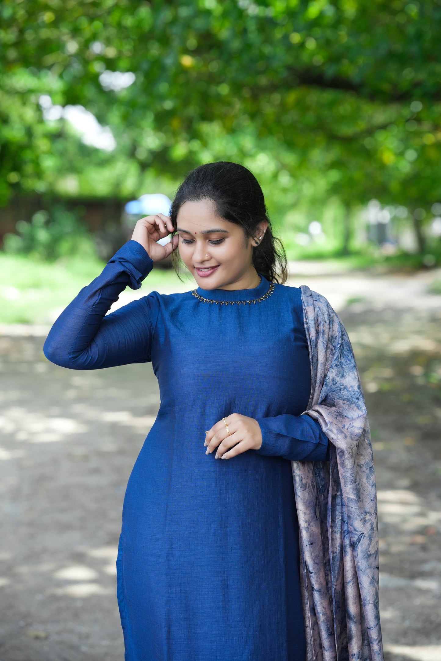 Badri silk full sleeve kurti with handwork and tie dye dupatta in French Blue shade MBS-R175
