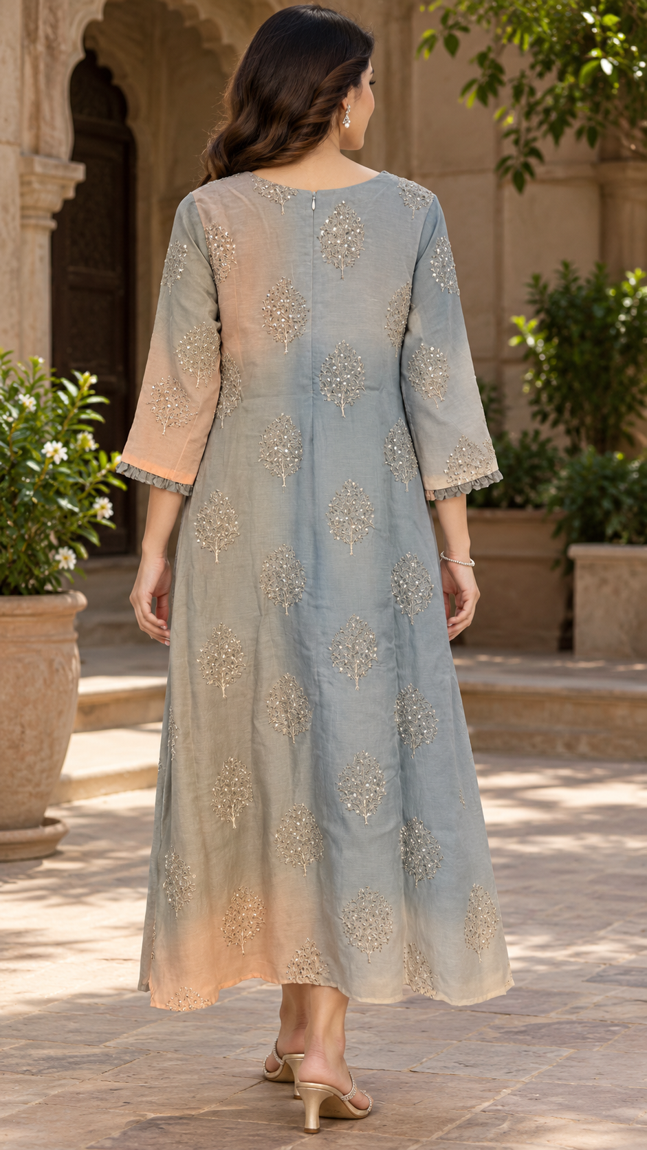 Pure Mul chanderi ombre shaded partywear Aline Kurti with frilled neck MBS-1361 **Ready to dispatch** **last piece sale**