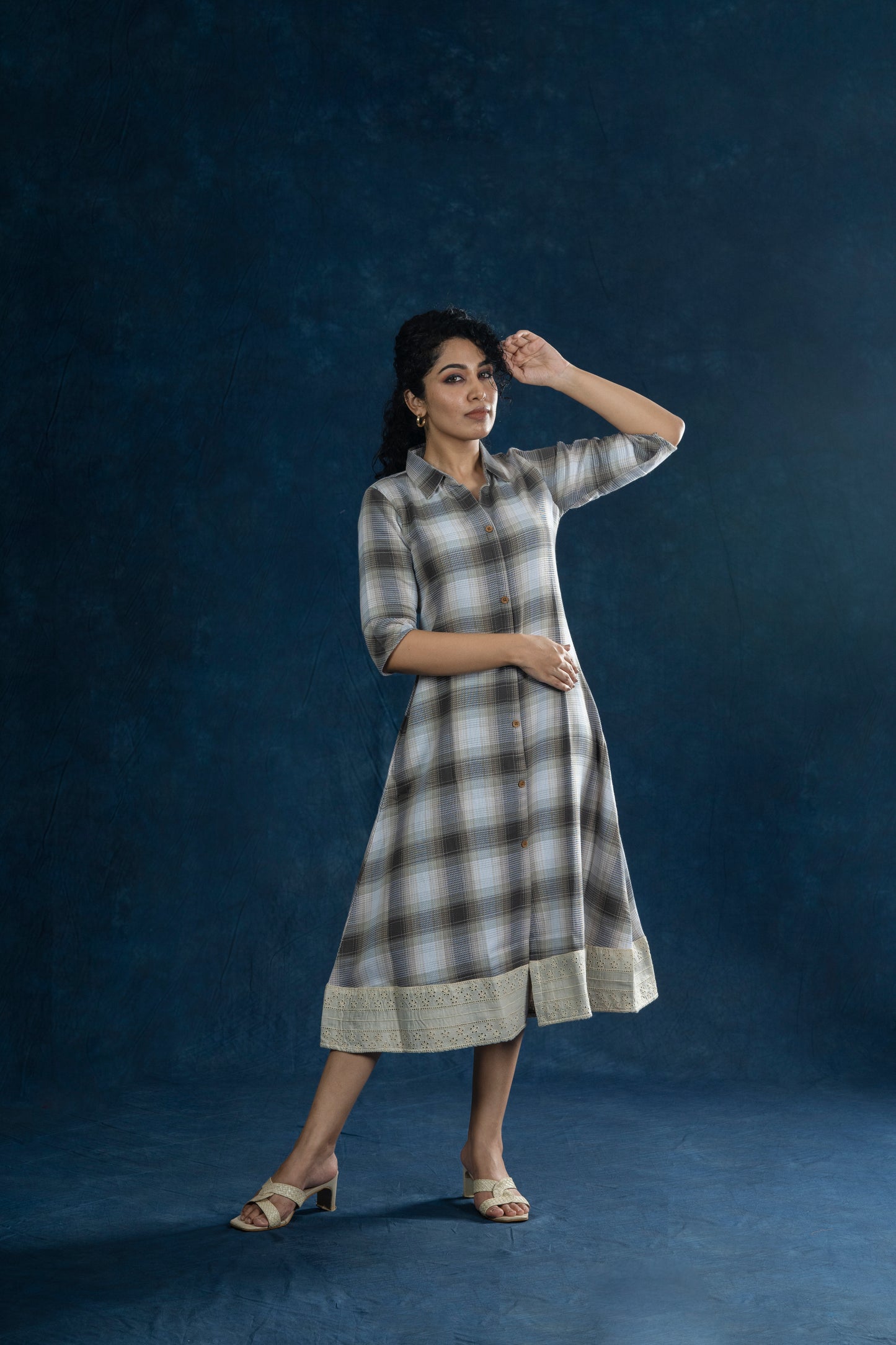 Jute cotton A-line kurti/dress with hacoba hemline MBS-R239