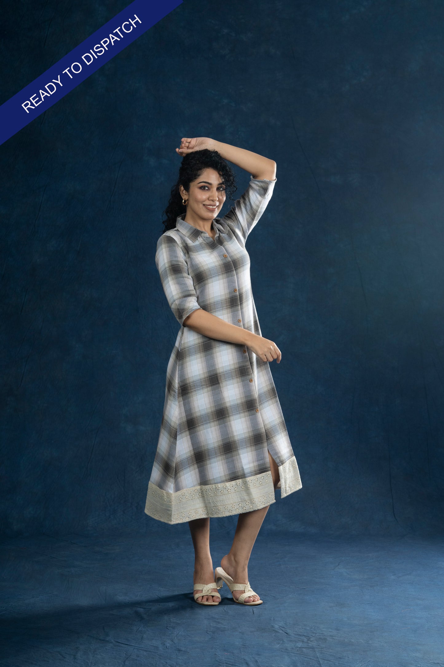 Jute cotton A-line kurti/dress with hacoba hemline MBS-R239