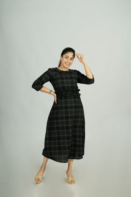 Green checked linen cotton kurti MBS-R93 **Ready To Dispatch**