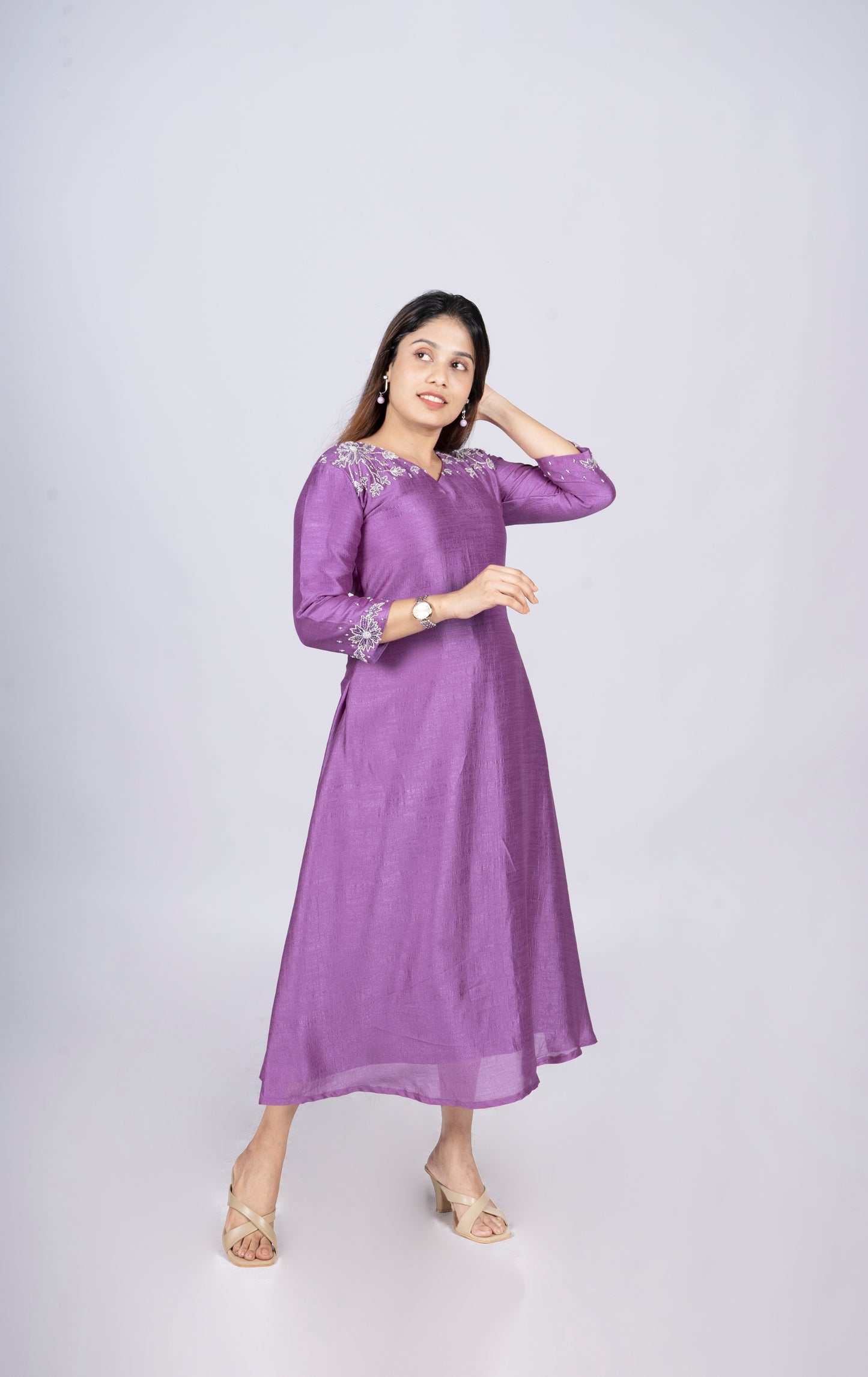 Badri silk lining kurti detailed with handwork in lavender shade MBS-R 85